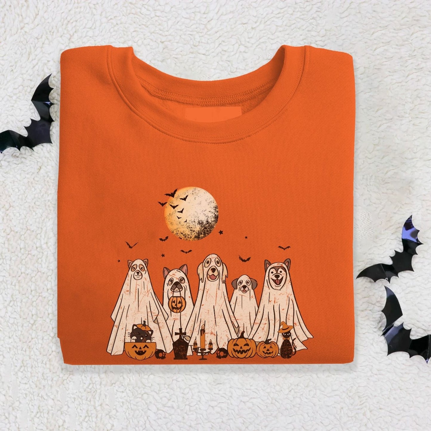 Halloween Cat and Ghost Dog Sweatshirt