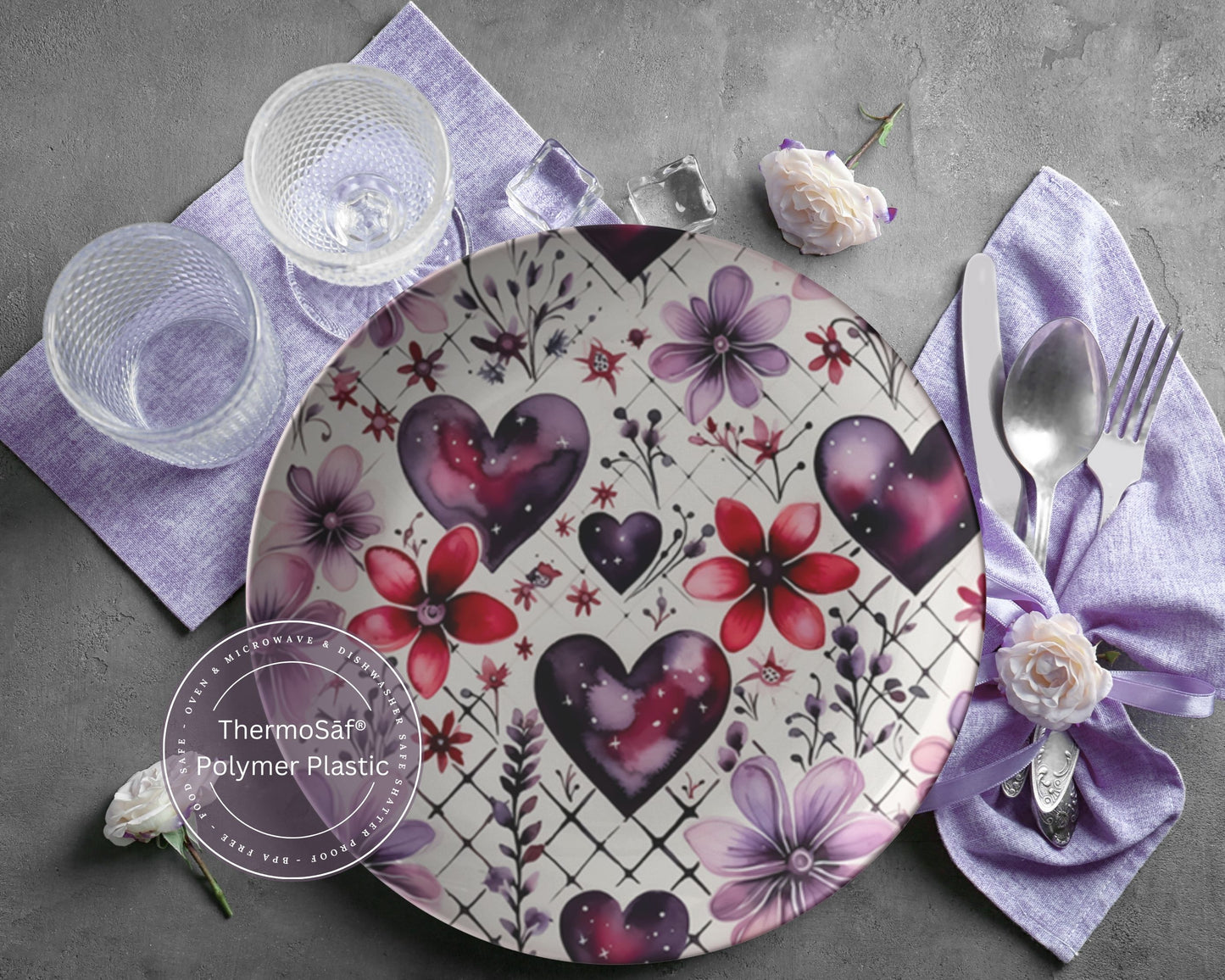 Thermosaf Polymer Plastic Dinner Plates Valentine Plates