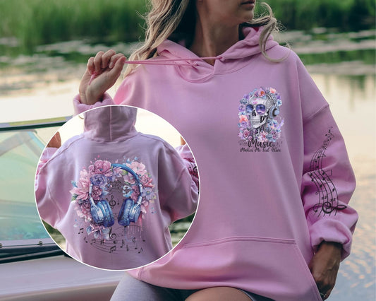Floral Skeleton Hooded Sweatshirt Music Hoodie
