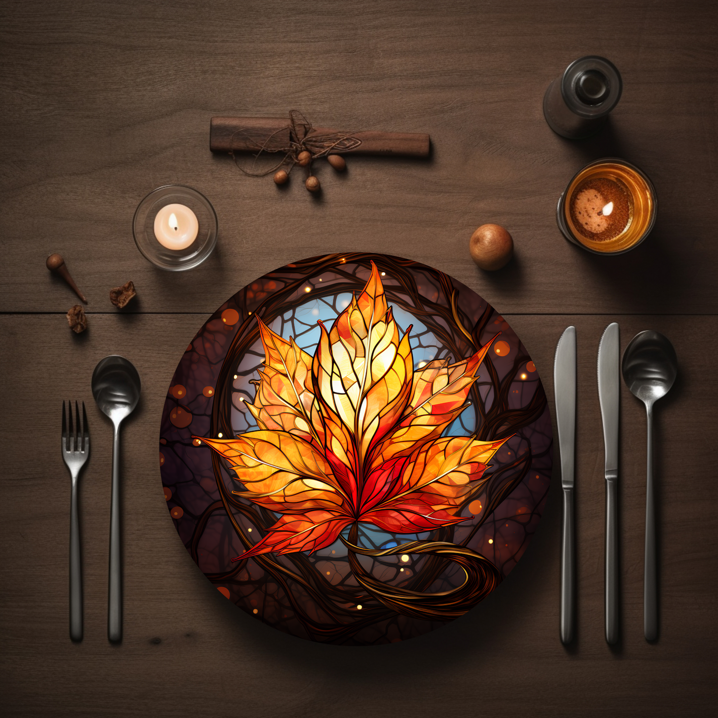 Orange and Gold Leaf Bone China Plate