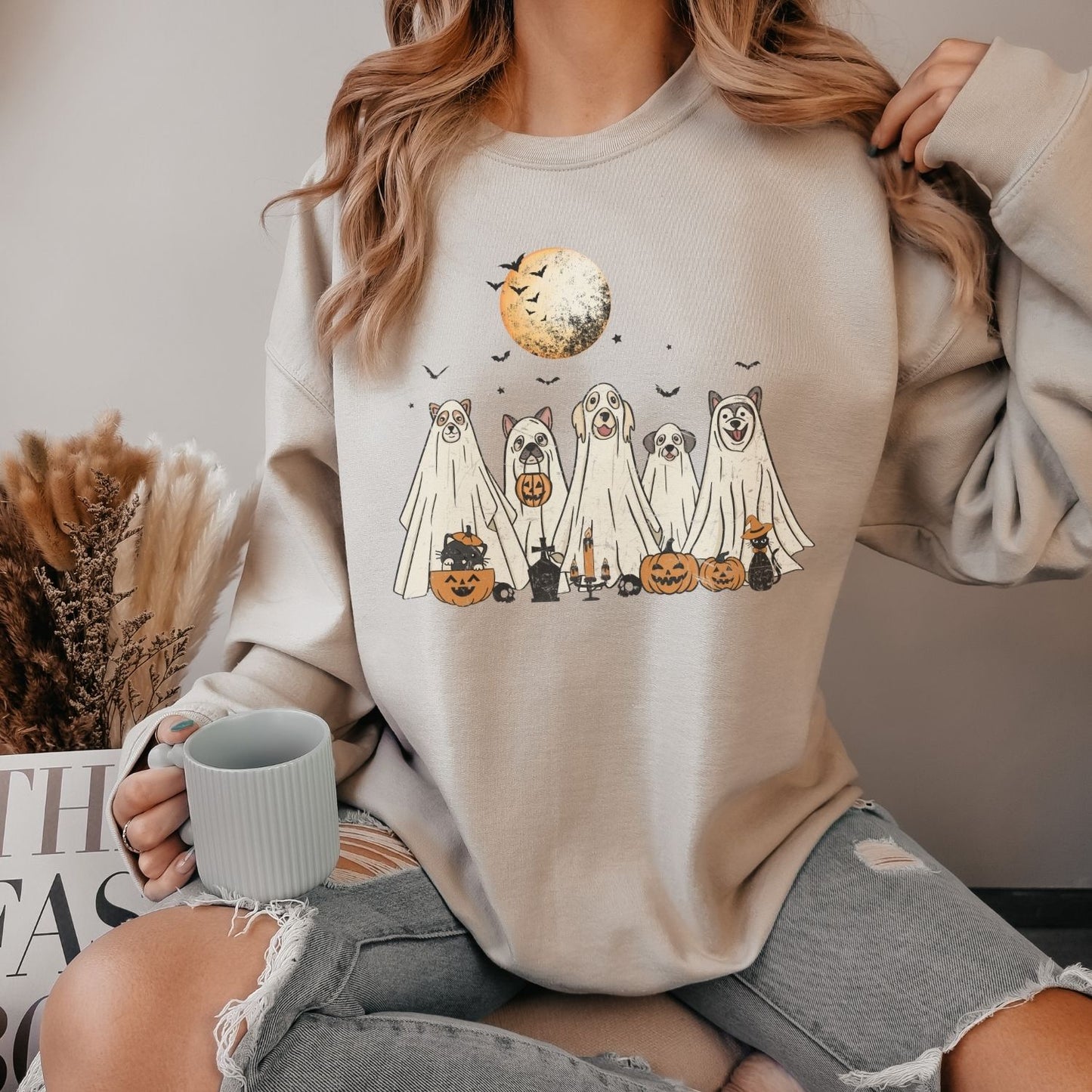 Halloween Cat and Ghost Dog Sweatshirt
