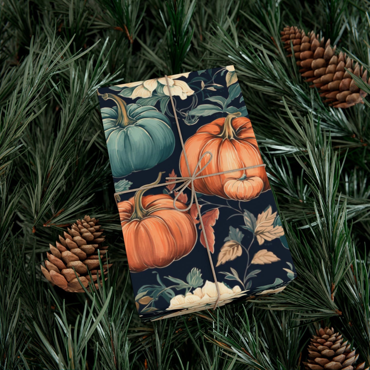 Teal Pumpkin Gift Wrap Blue Floral Wrapping Paper Fall Wrapping Paper Roll 6 Foot Roll Gift Wrapping Paper Autumn Wrapping Paper