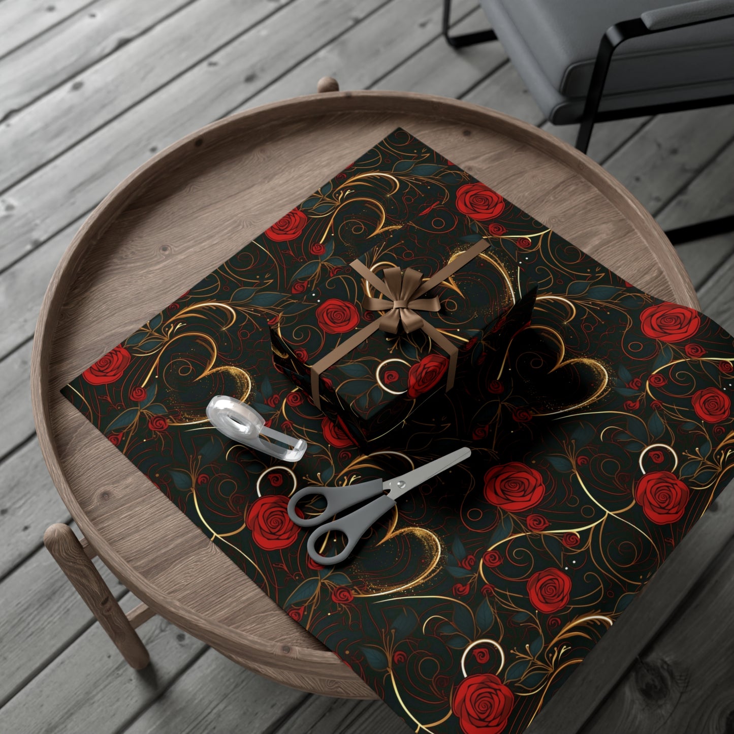 Gold Hearts And Roses Valentines Day Wrapping Paper