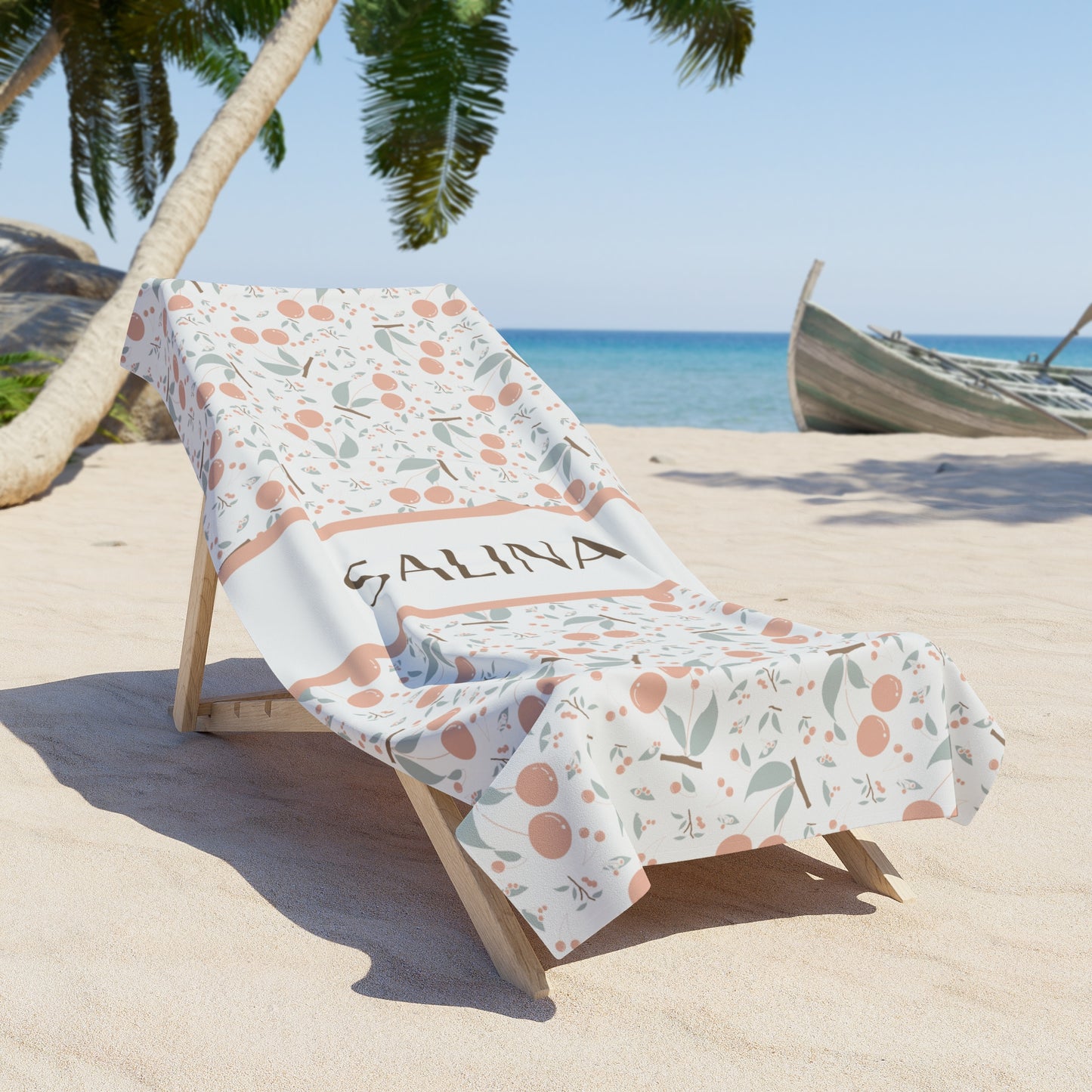 Personalized Pastel Cherry Beach Towel