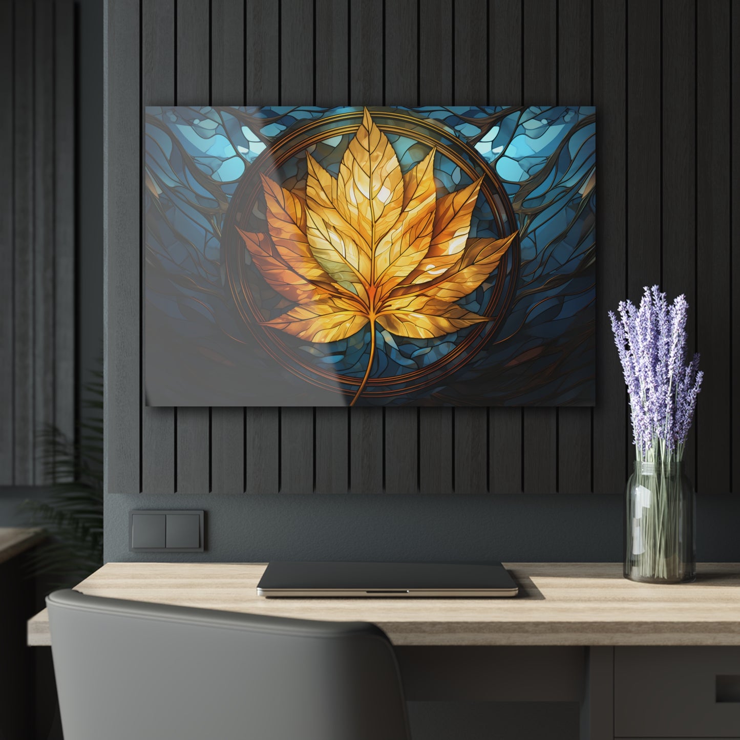 Gilded Serenity in Blue Modern Landscape Wall Art Acrylic Art Print