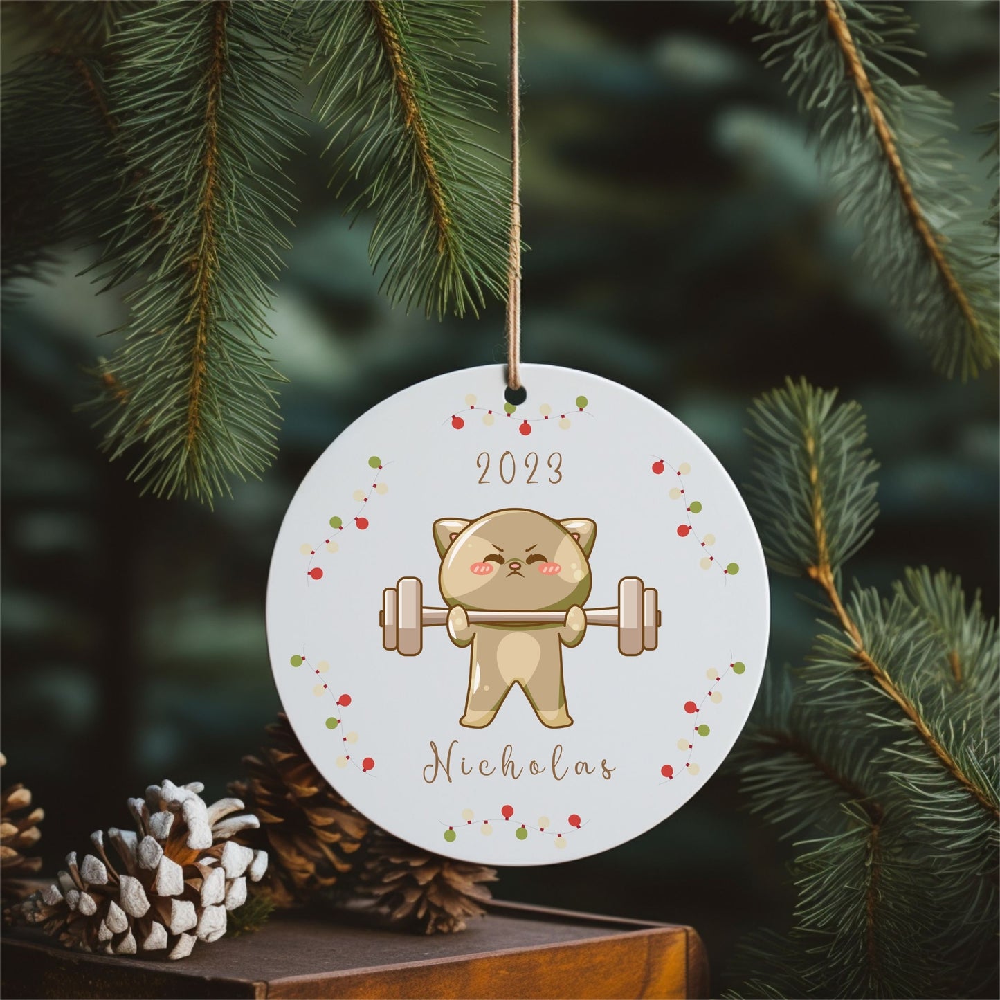 Personalized Workout Ornament Cat Christmas Ornament