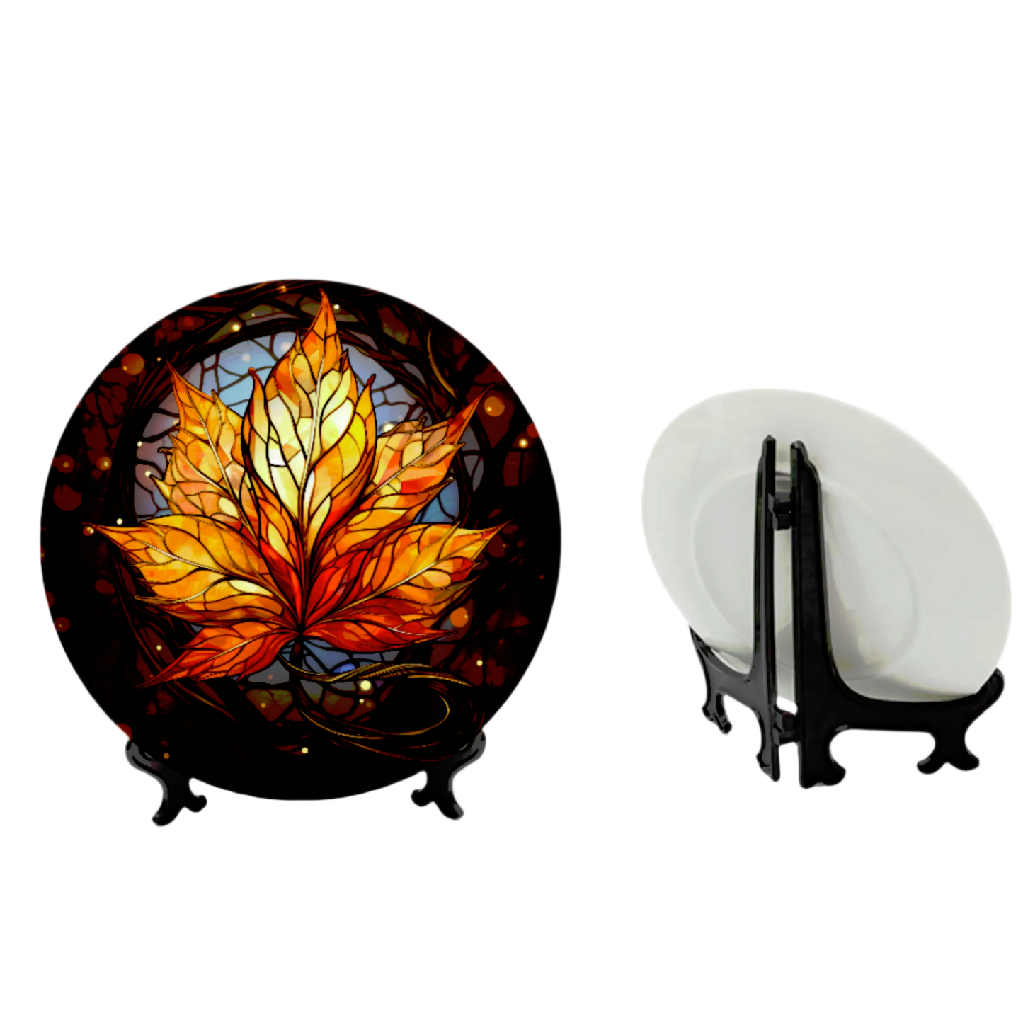 Orange and Gold Leaf Bone China Plate
