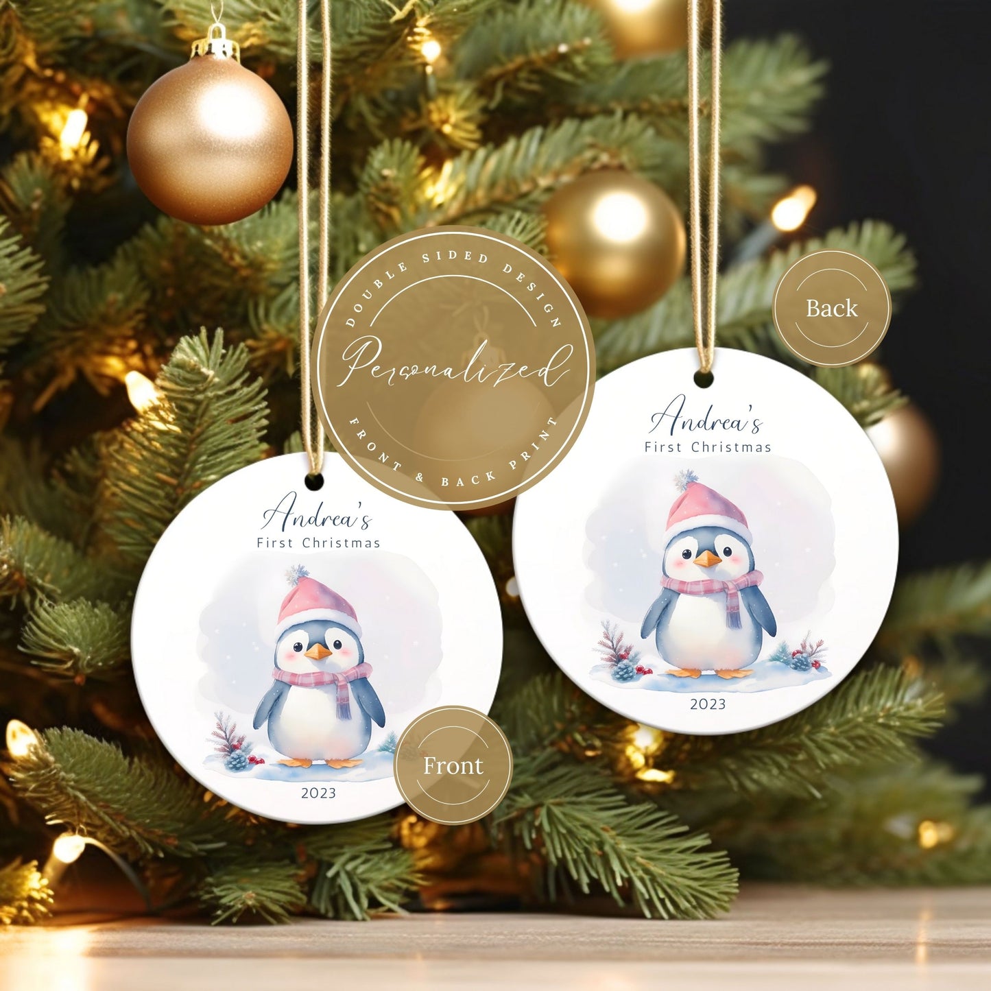 Baby First Christmas Ornament Personalized Penguin Ornament