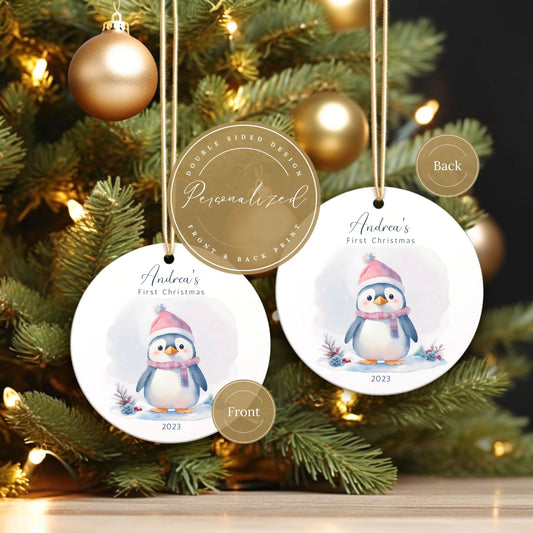 Baby First Christmas Ornament Personalized Penguin Ornament