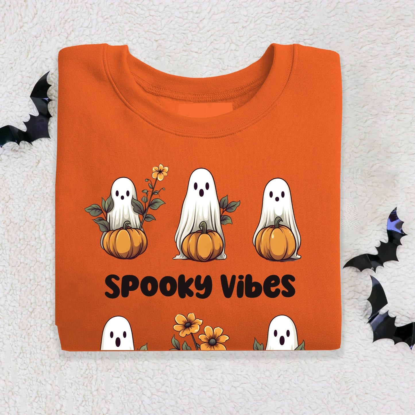 Retro Floral Ghost Sweatshirt Spooky Vibes Sweatshirt