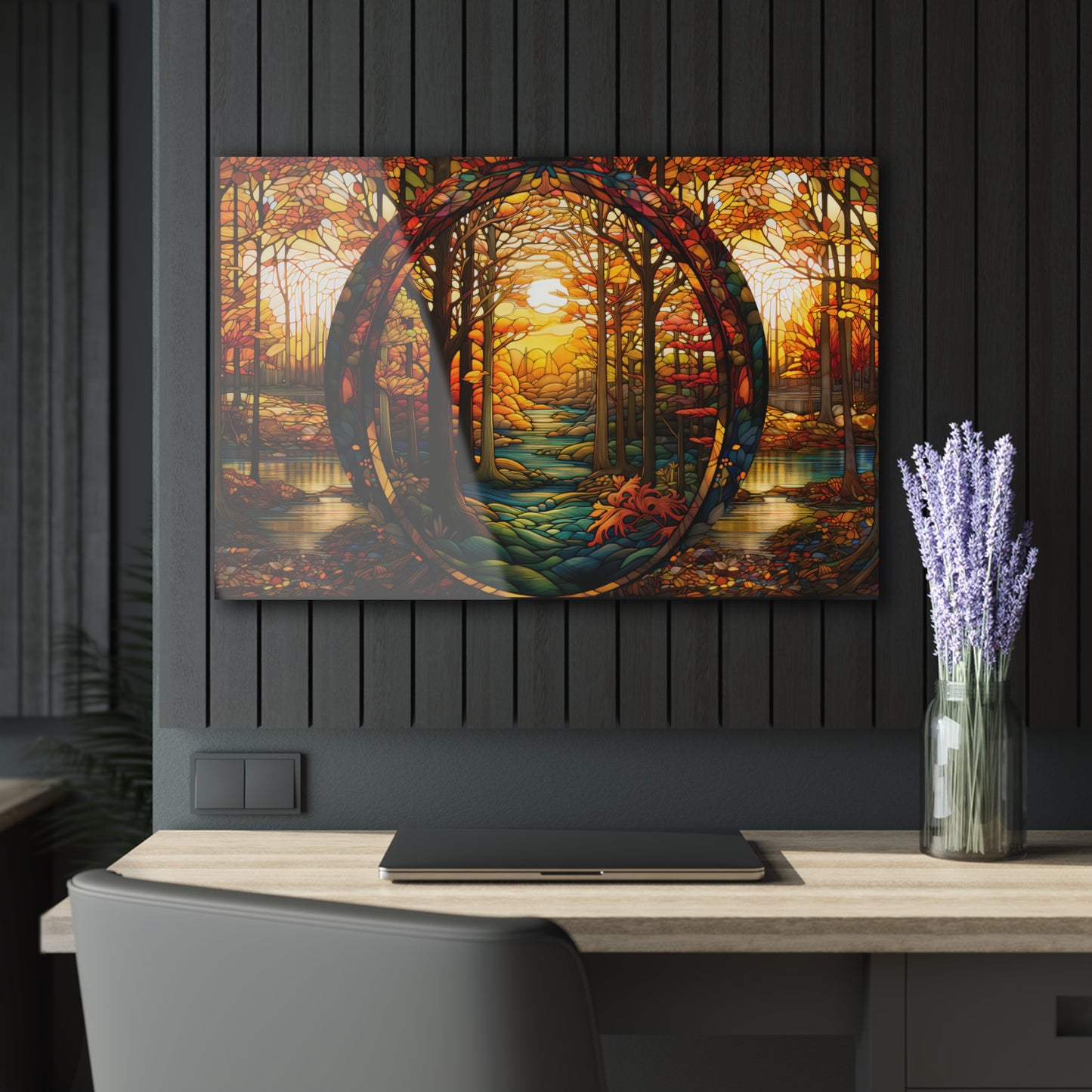 Enchanted Autumn Path Green Forest Abstract Wall Art Modern Rustic Wall Art Farmhouse Fall Home Decor Acrylic Art Print