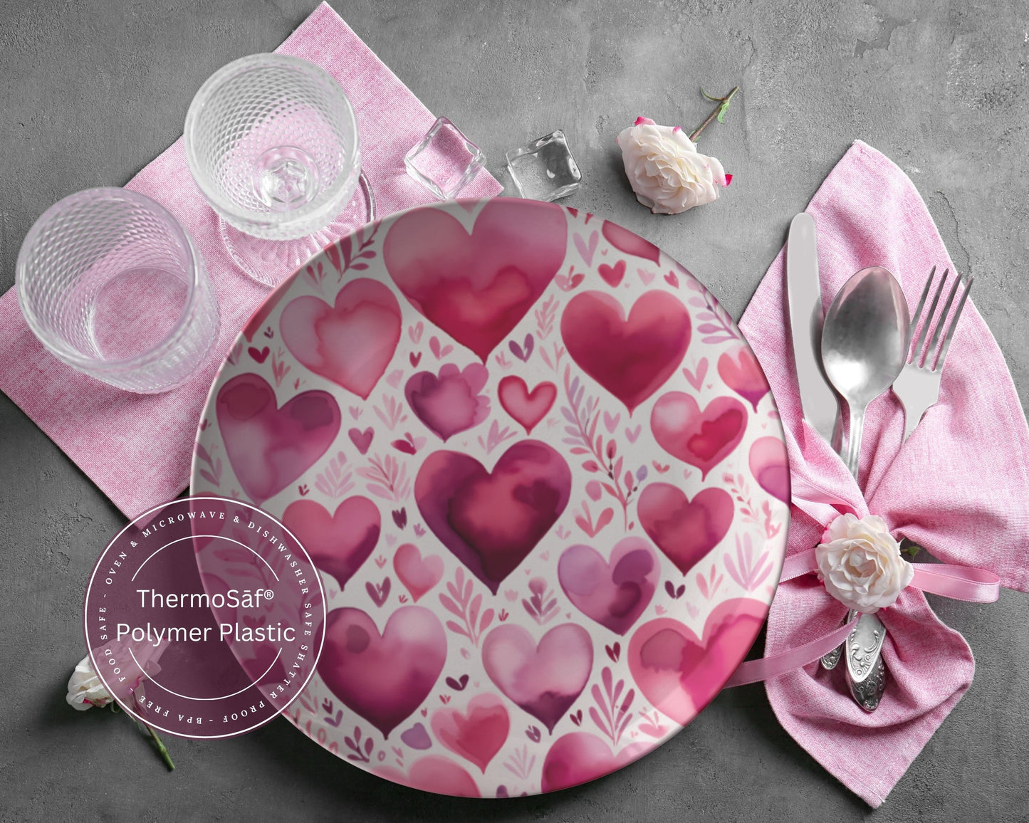 Thermosaf Polymer Plastic Dinner Plates Valentine Plates