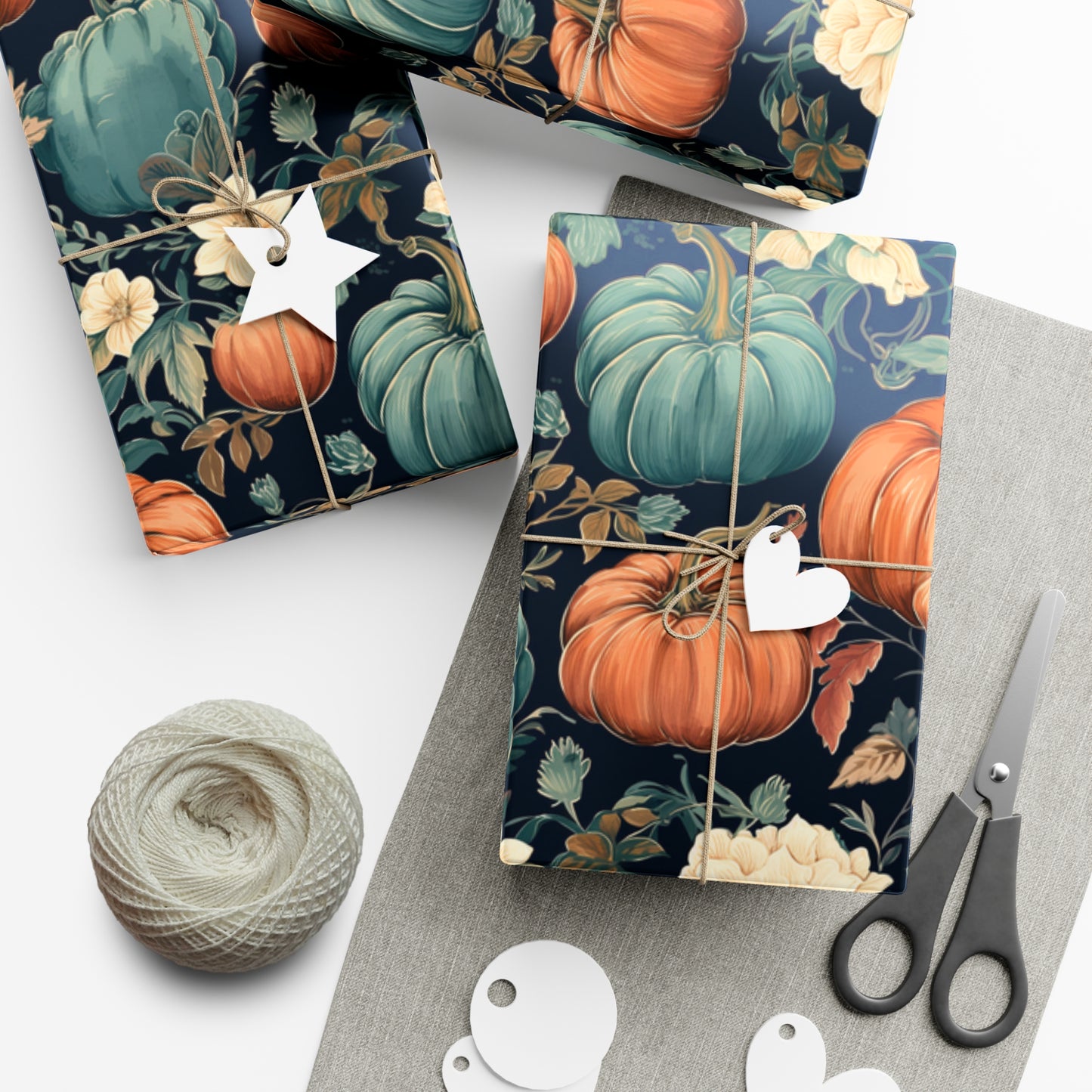 Teal Pumpkin Gift Wrap Blue Floral Wrapping Paper Fall Wrapping Paper Roll 6 Foot Roll Gift Wrapping Paper Autumn Wrapping Paper