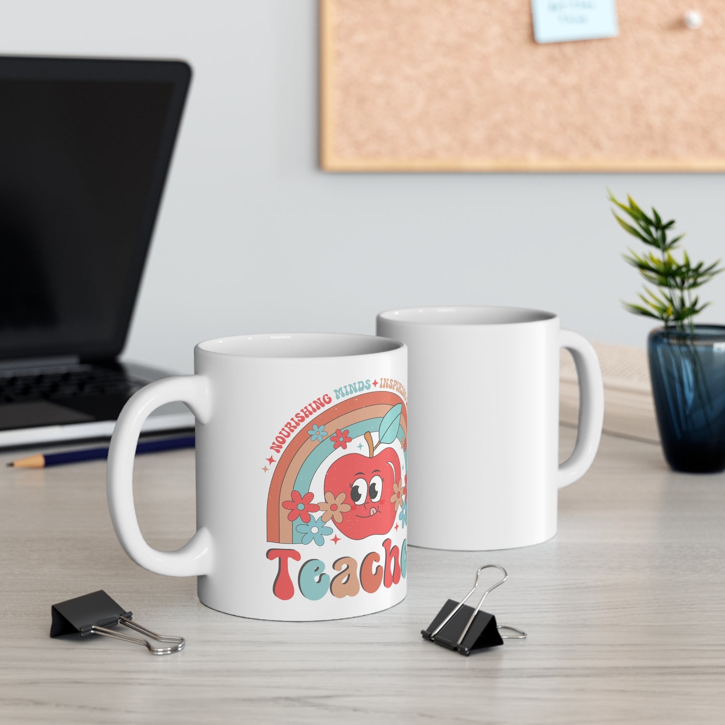 Inspirational 11 oz Ceramic Coffee Mug Gift For Teacher Retro Rainbow Mug Student Teacher Present Educator Appreciation Gift Coffee Cup Gift