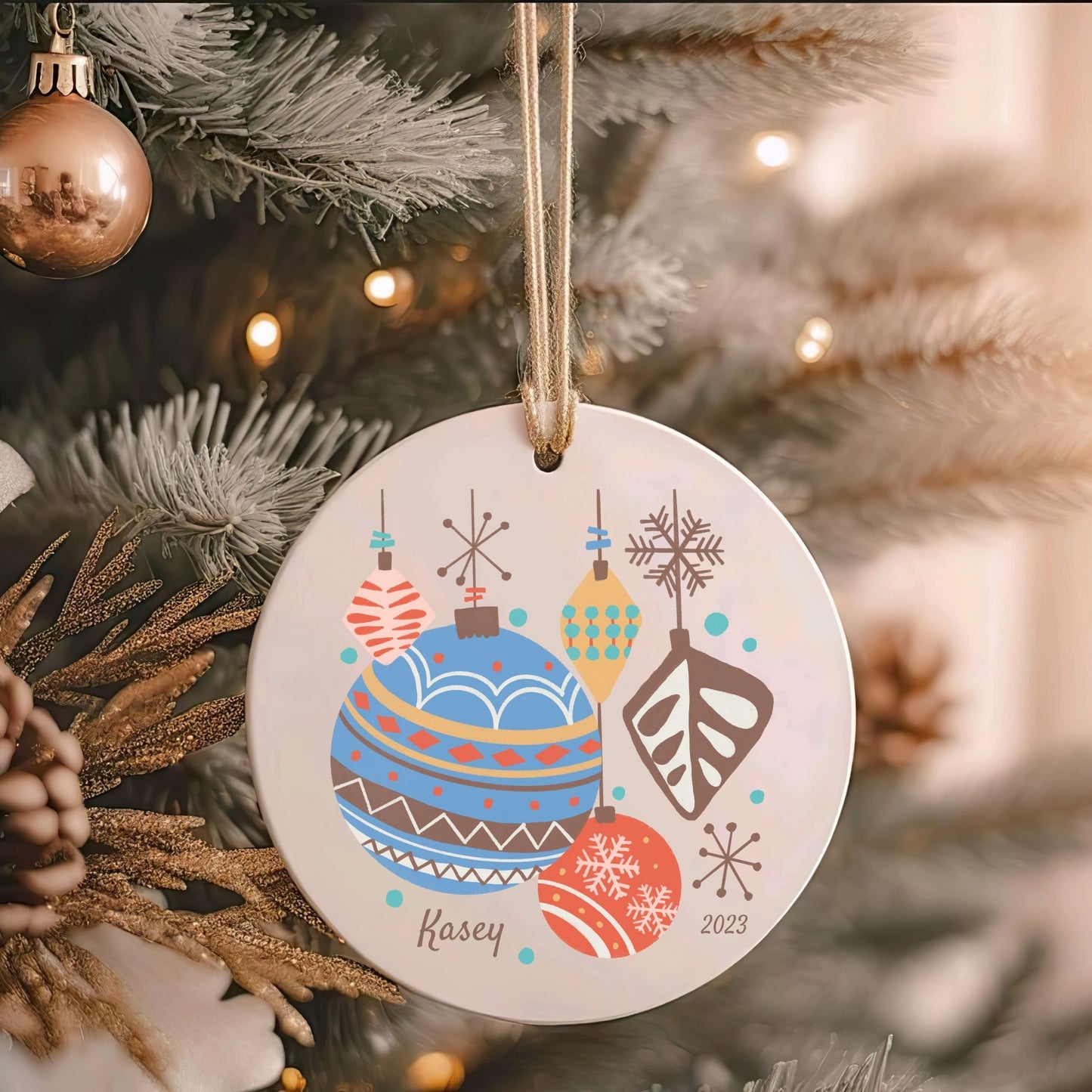 Personalized Retro Mid-Century Modern Christmas Ornament