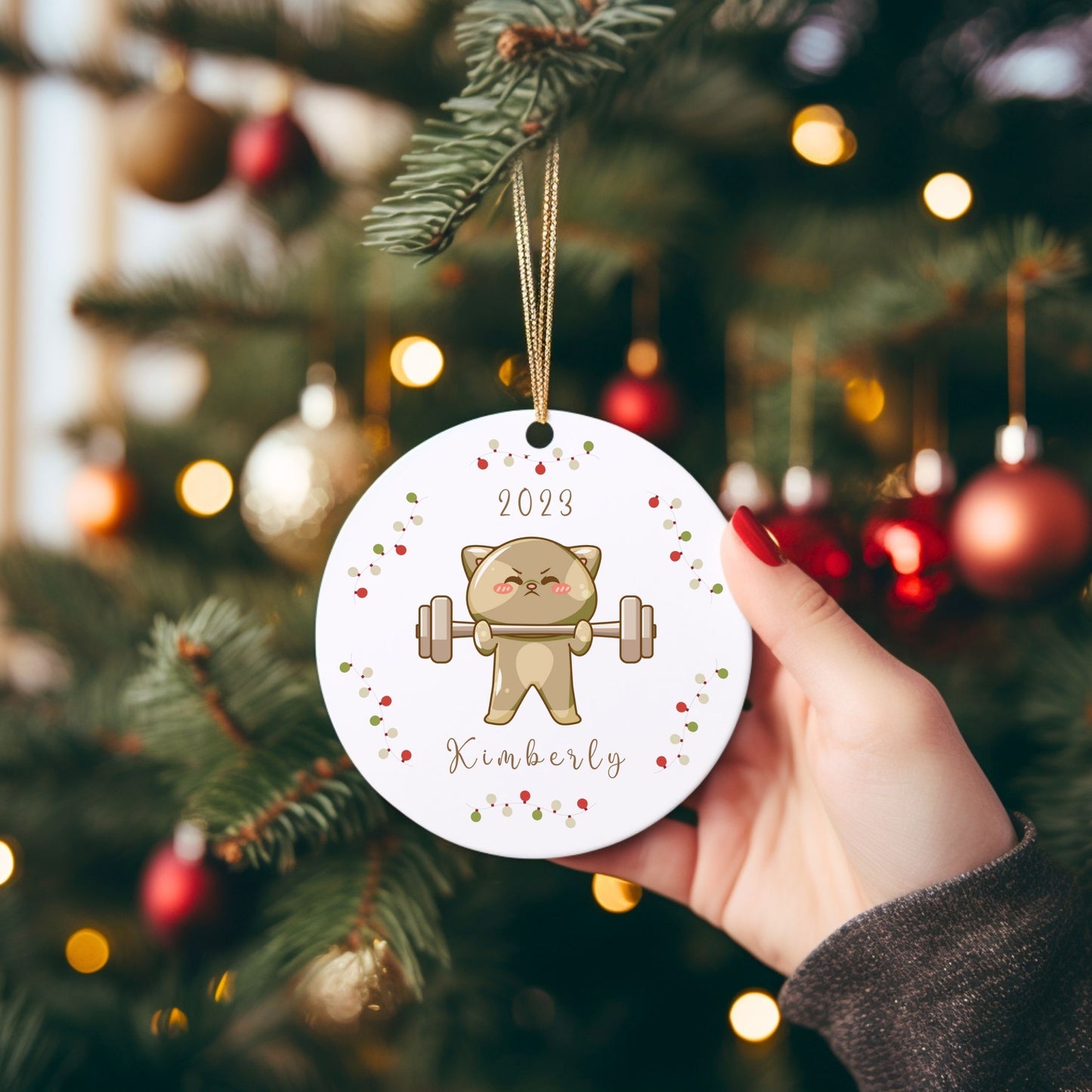 Personalized Workout Ornament Cat Christmas Ornament