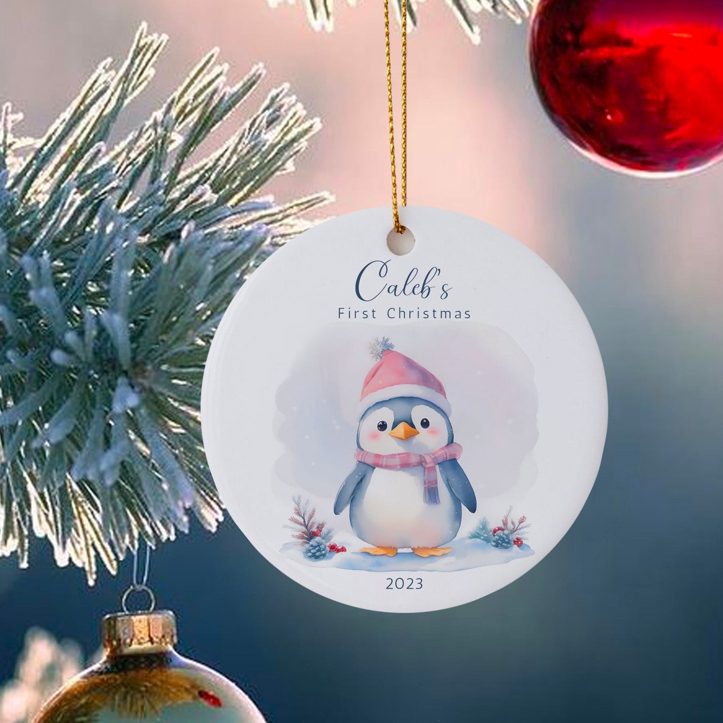 Baby First Christmas Ornament Personalized Penguin Ornament