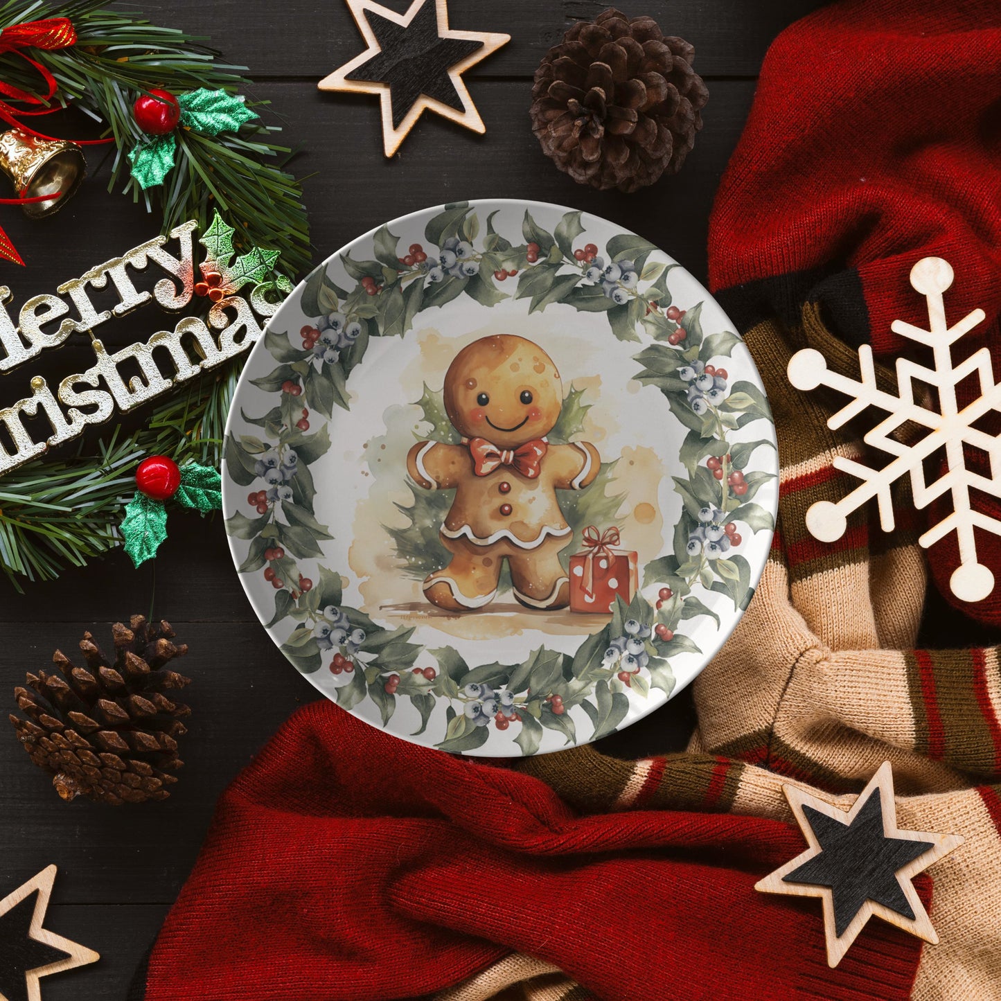 Gingerbread Man Thermosaf Polymer Plastic Christmas Plate
