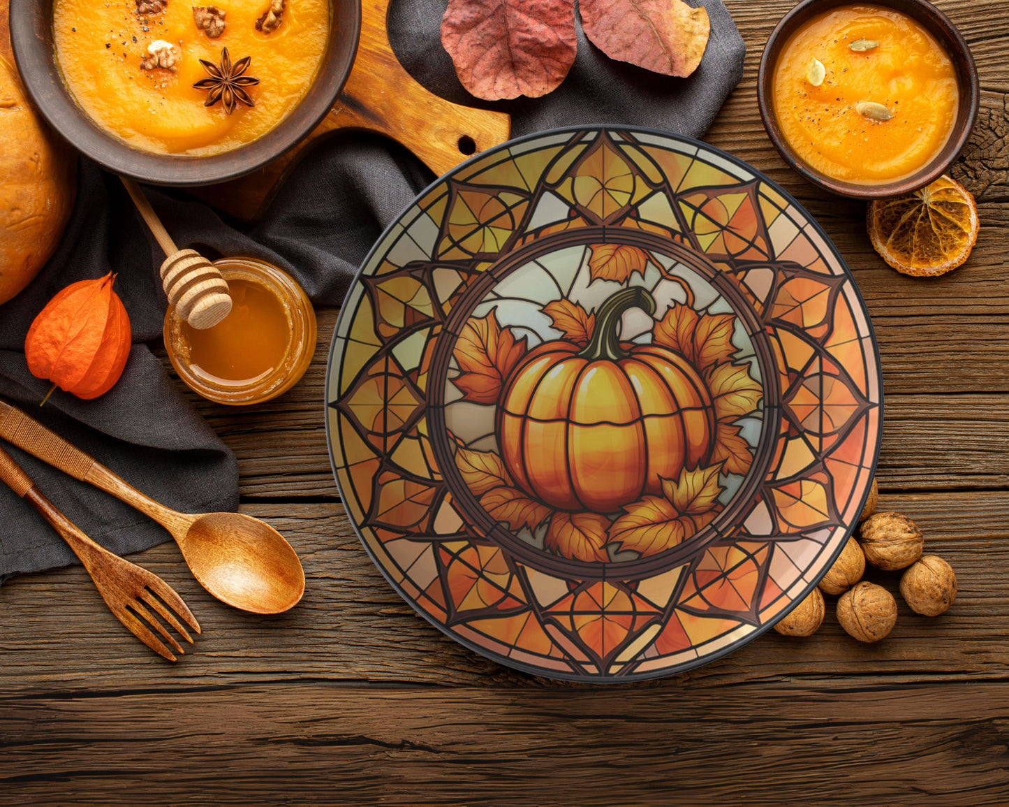 Thermosaf Polymer Rustic Fall Pumpkin Plates