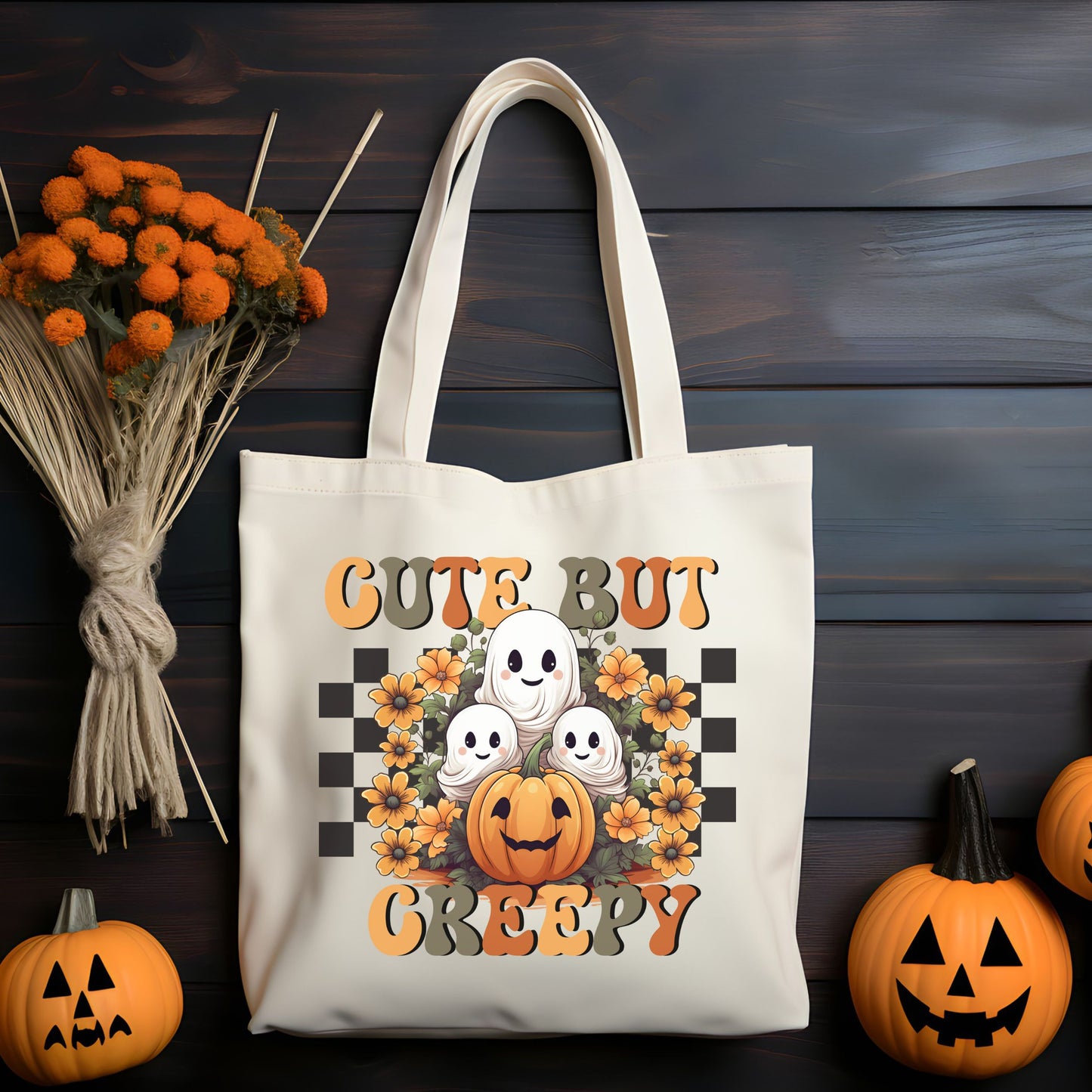Cute Ghosts Trick or Treat Bag Halloween Tote Bag, Halloween Candy Bag Fall Tote Bag Halloween Goodie Bag Halloween Bag