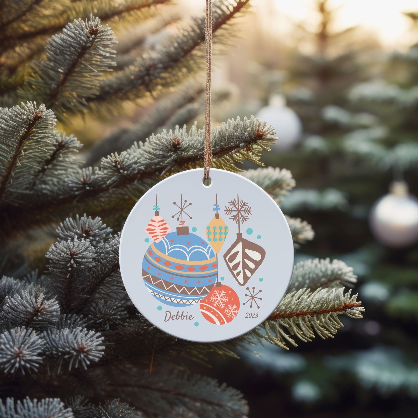 Personalized Retro Mid-Century Modern Christmas Ornament