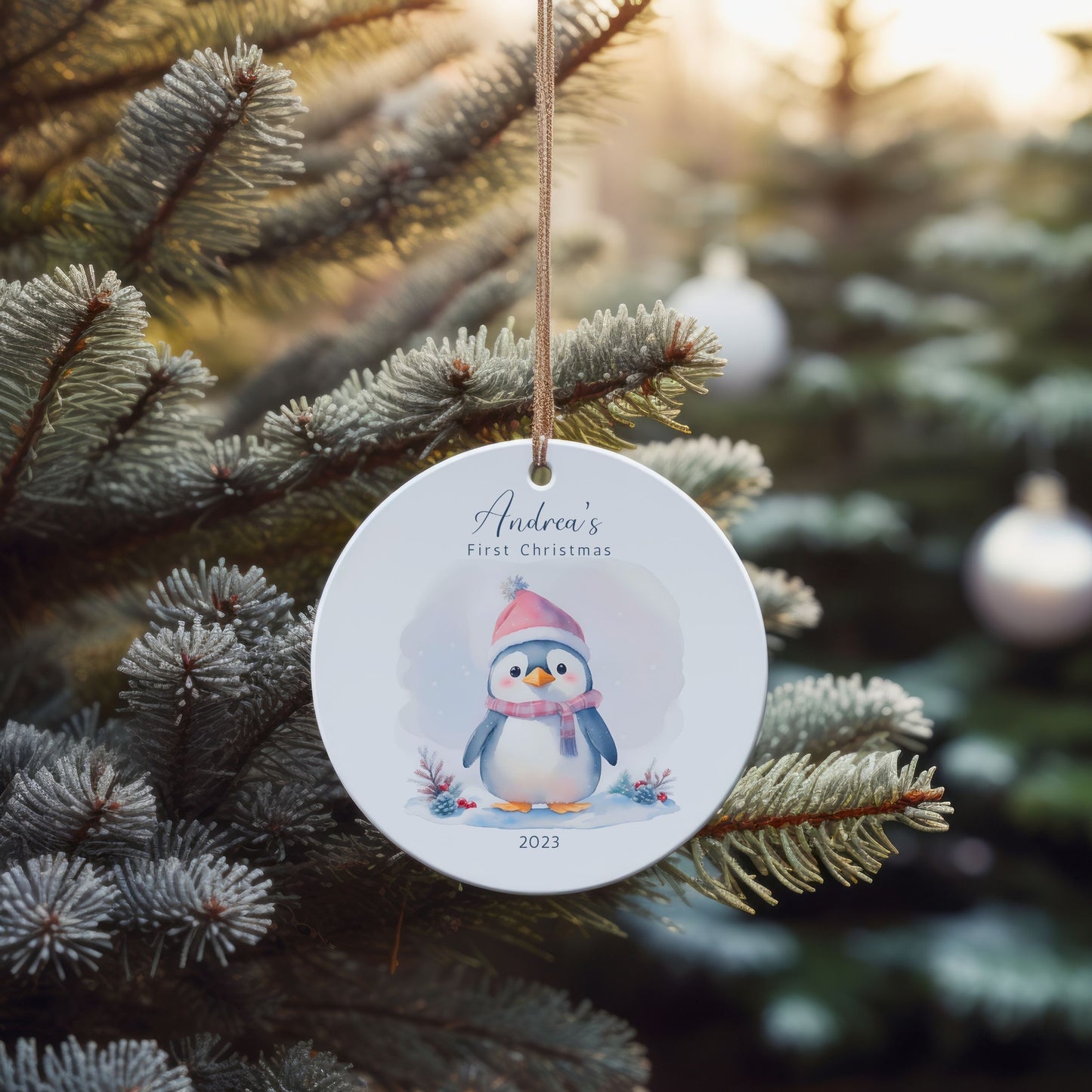 Baby First Christmas Ornament Personalized Penguin Ornament