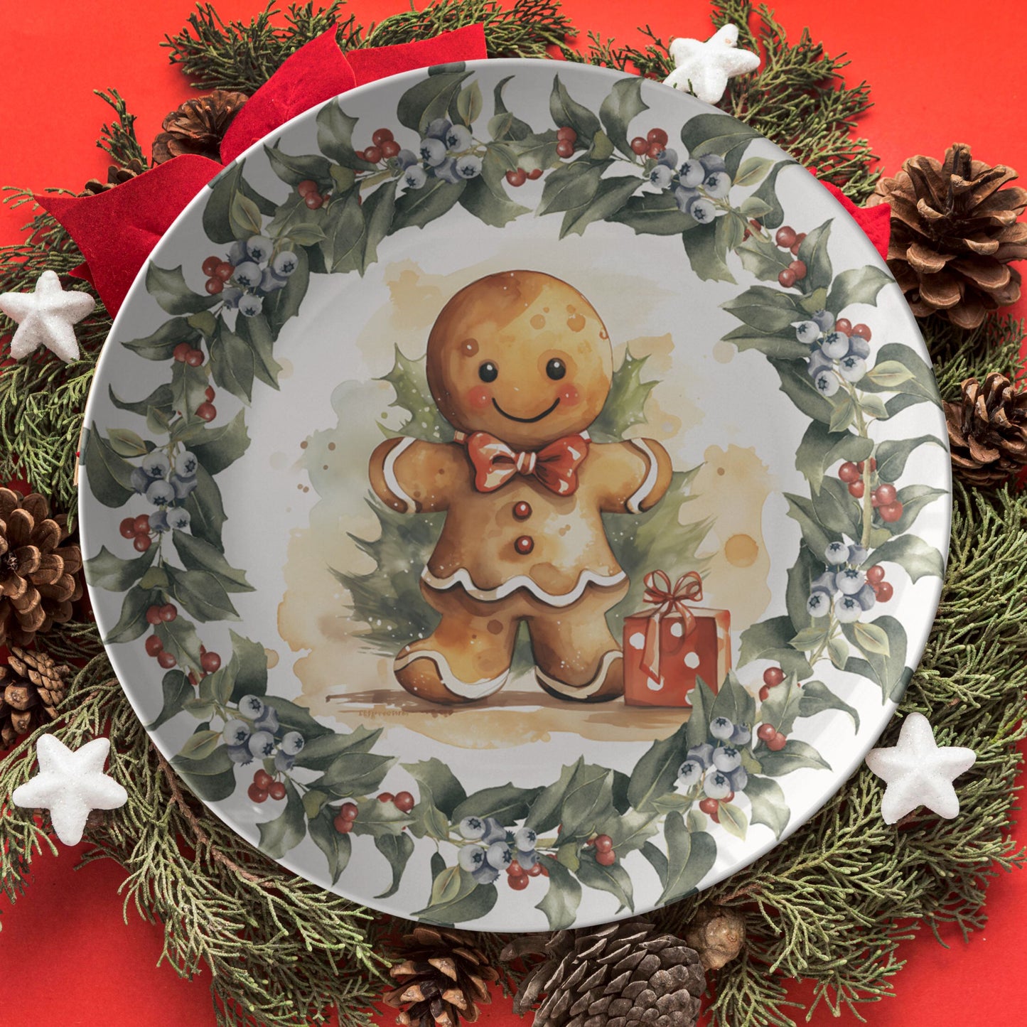 Gingerbread Man Thermosaf Polymer Plastic Christmas Plate