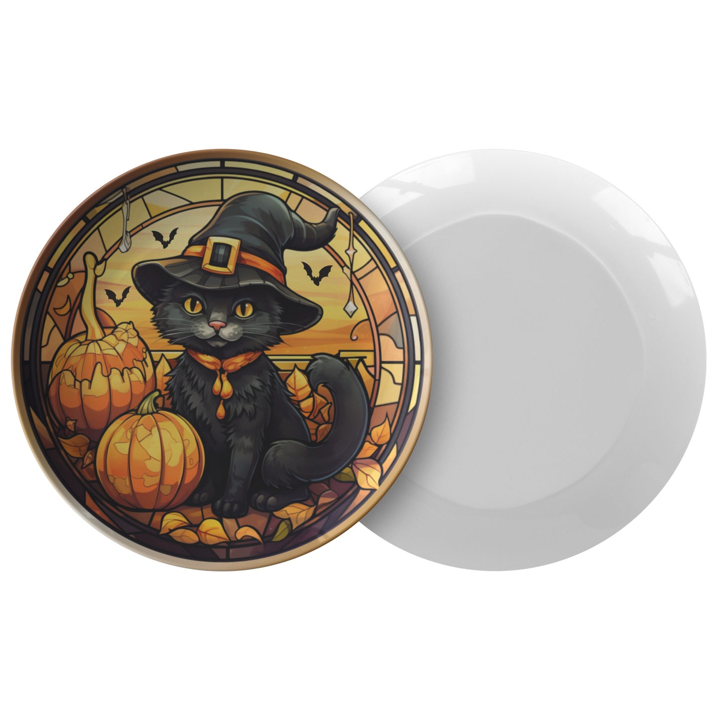 Black Cat Halloween Plates Thermosaf Polymer Plastic Halloween Party Plates