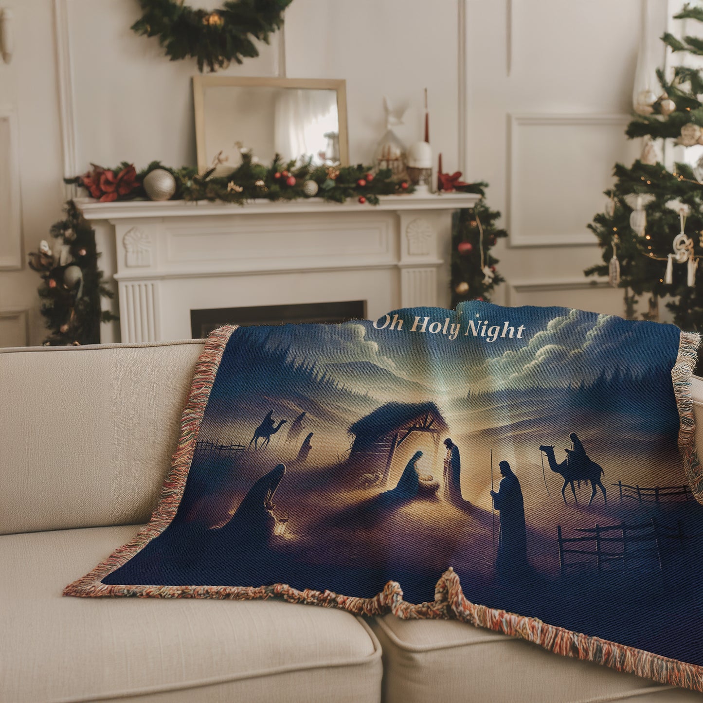 Nativity Scene Woven Christmas Blanket