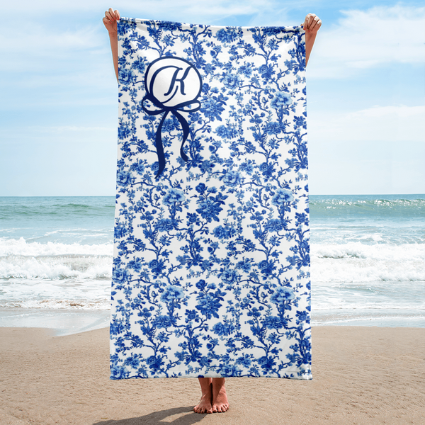 Coquette Chinoiserie Monogram Beach Towel