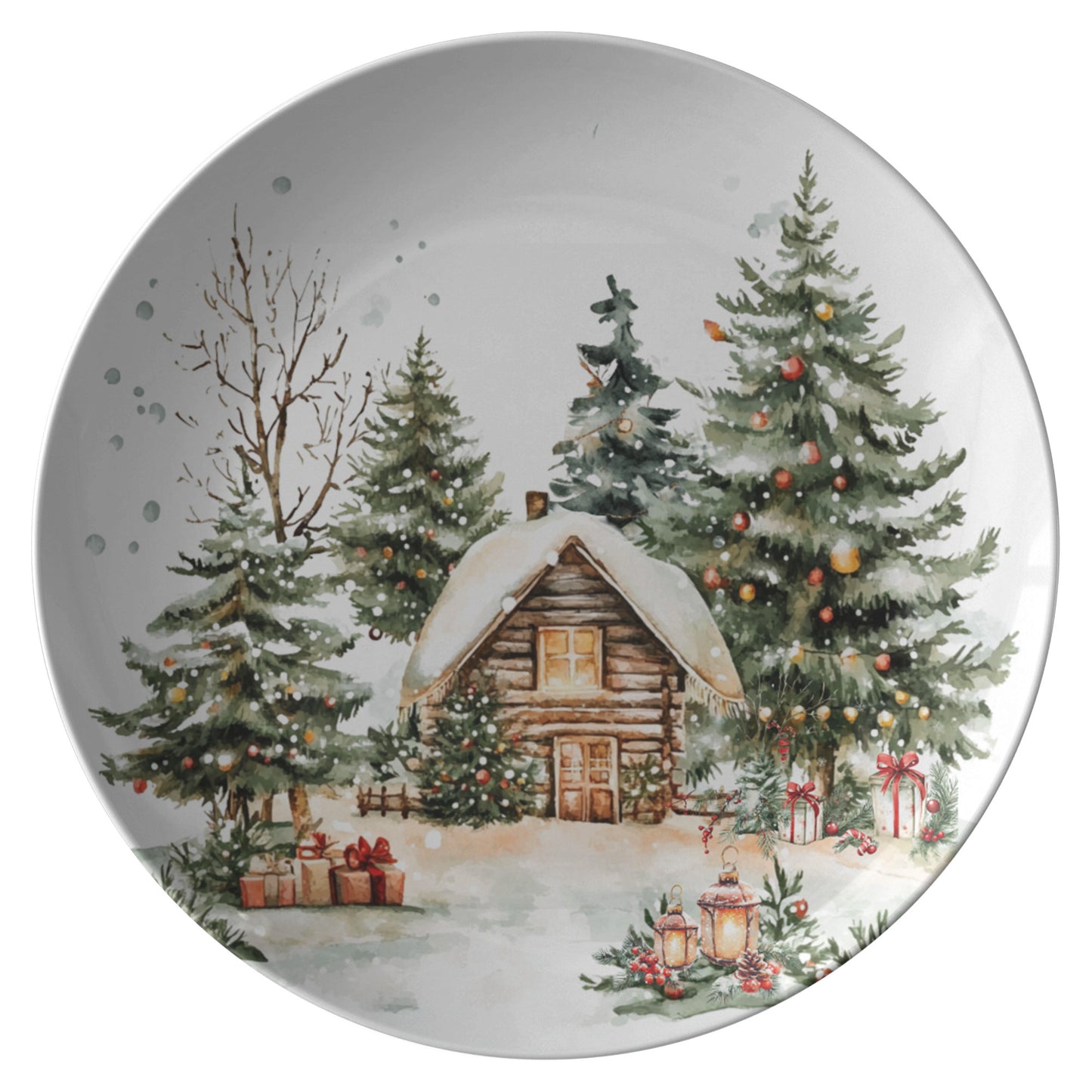 Country Home Log Cabin Holiday Plate