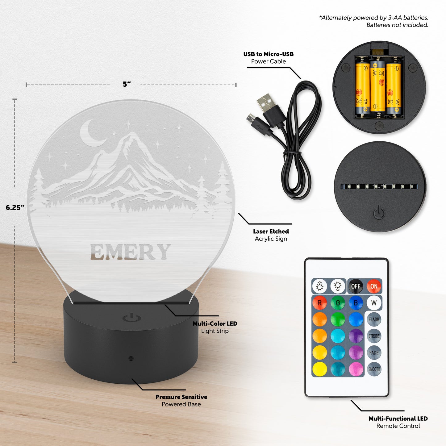 Custom Light Up Mountain Art Personalized Name Light
