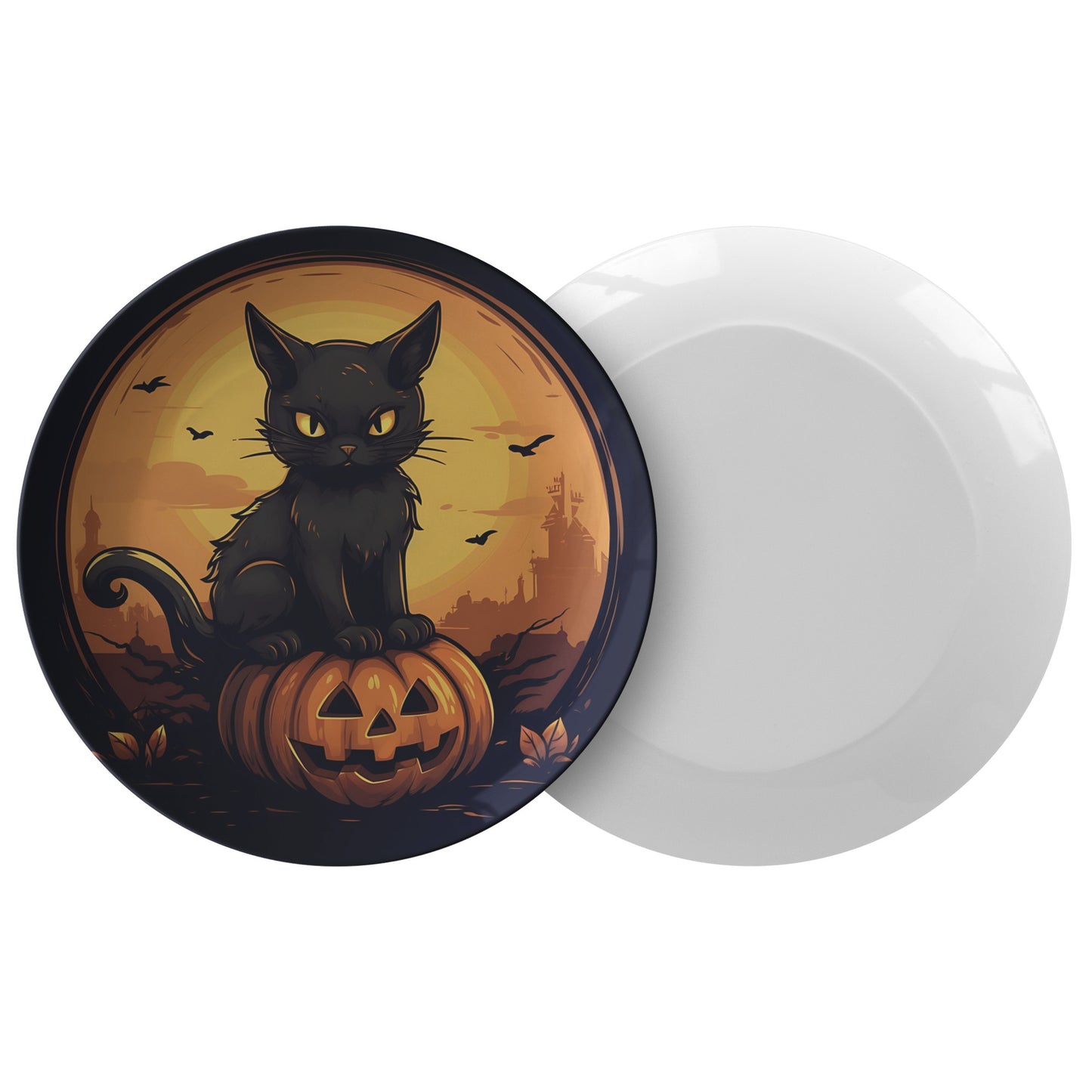 Thermosaf Polymer Plastic Halloween Plates Black Cat Plate