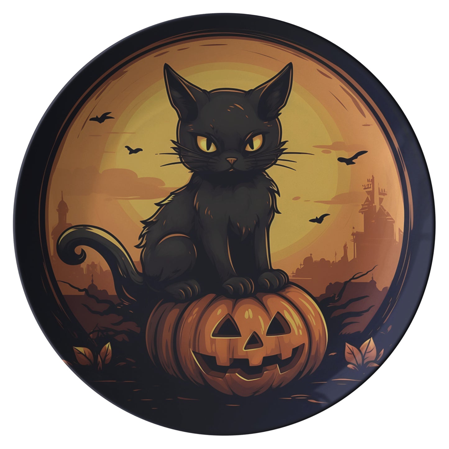 Thermosaf Polymer Plastic Halloween Plates Black Cat Plate