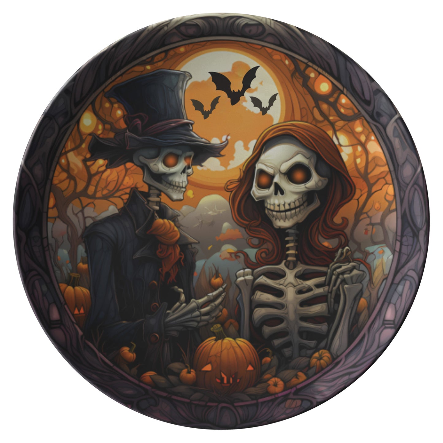 Spooky Skeleton Bride and Groom Thermosaf Polymer Plastic Halloween Wedding Plate
