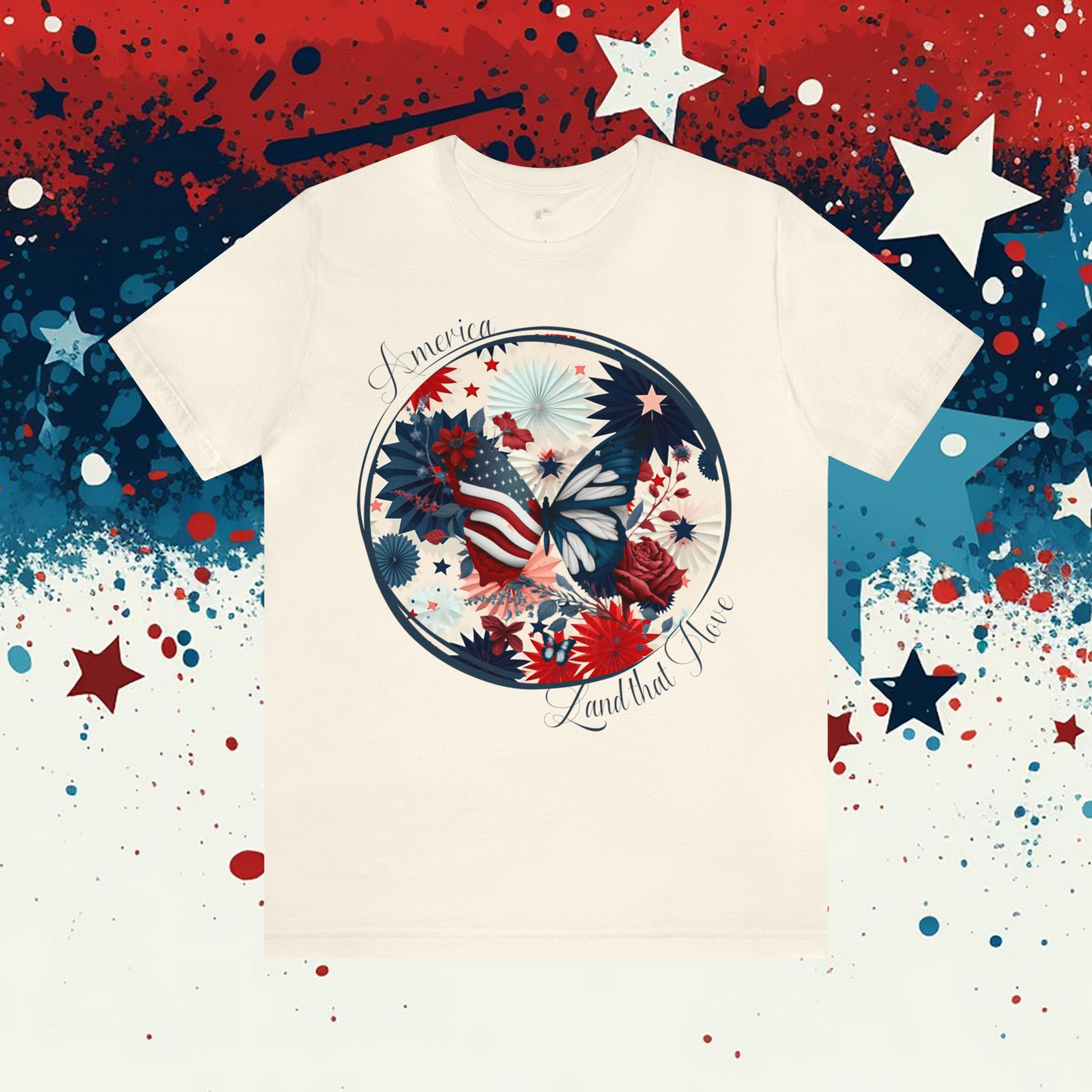 Women’s Patriotic Shirt I Love America Shirt Floral Butterfly Fourth of July Shirt Inspiring Tshirt for Independence Day Top Freedom Shirt