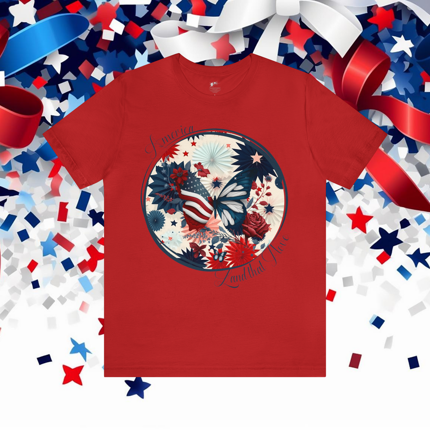 Women’s Patriotic Shirt I Love America Shirt Floral Butterfly Fourth of July Shirt Inspiring Tshirt for Independence Day Top Freedom Shirt