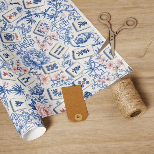 Blue Chinoiserie Mahjong Gift Wrap