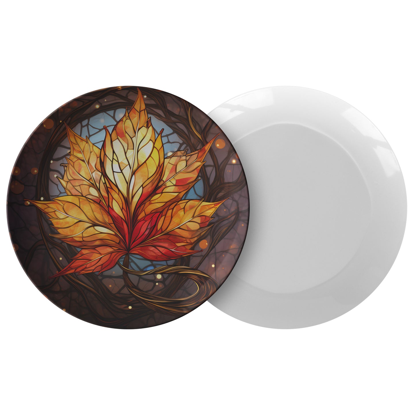 Orange and Gold Leaf Thermosaf Polymer Plastic Dinner Plates