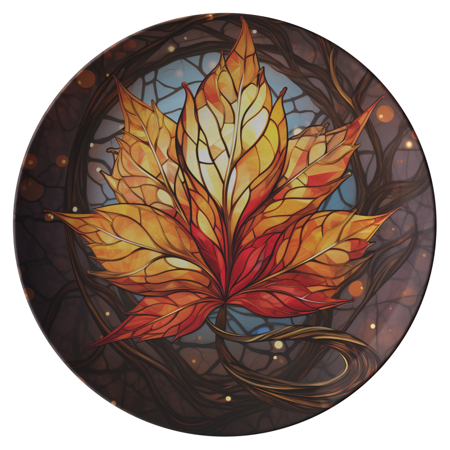 Orange and Gold Leaf Thermosaf Polymer Plastic Dinner Plates