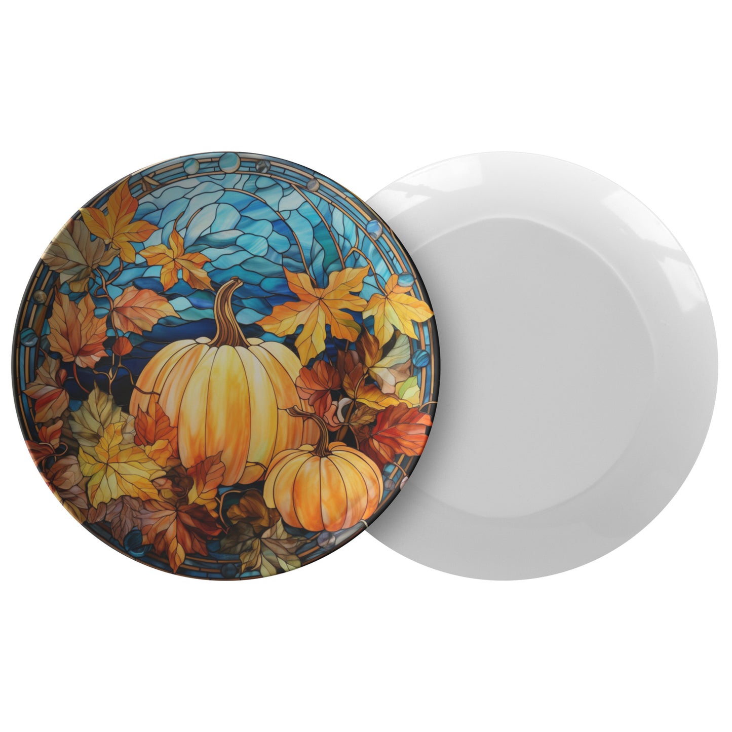 Thermosaf Polymer Plastic Pumpkin Plates Blue Fall Decor