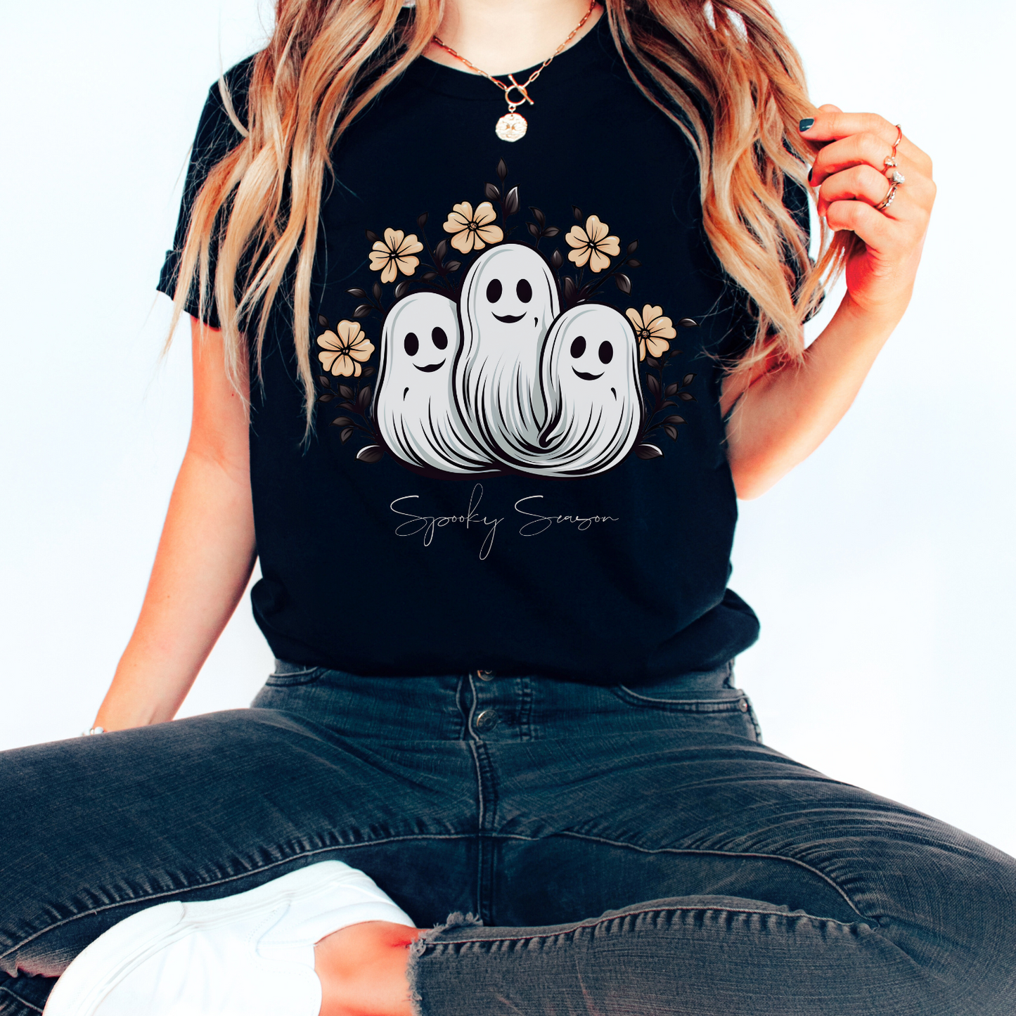 Spooky Season Retro Floral Ghost Shirt