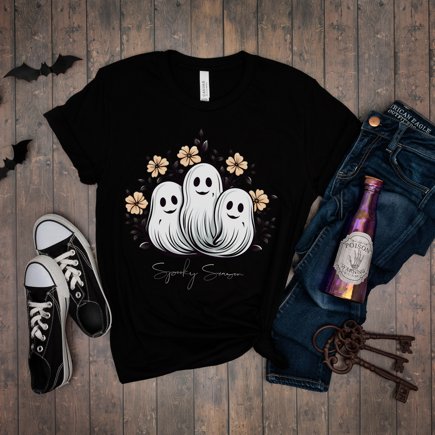 Spooky Season Retro Floral Ghost Shirt