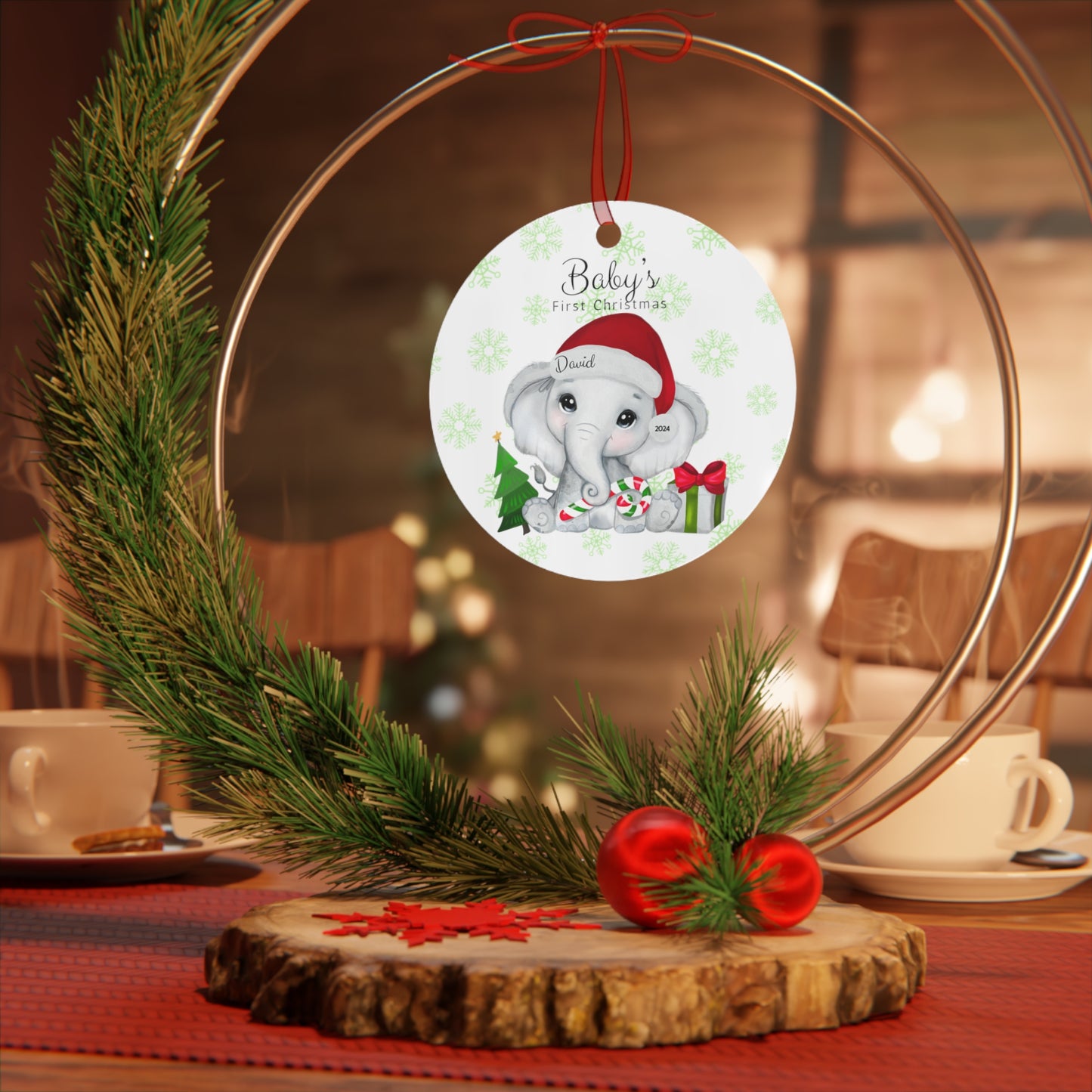 Baby First Christmas Elephant Ornament Personalized