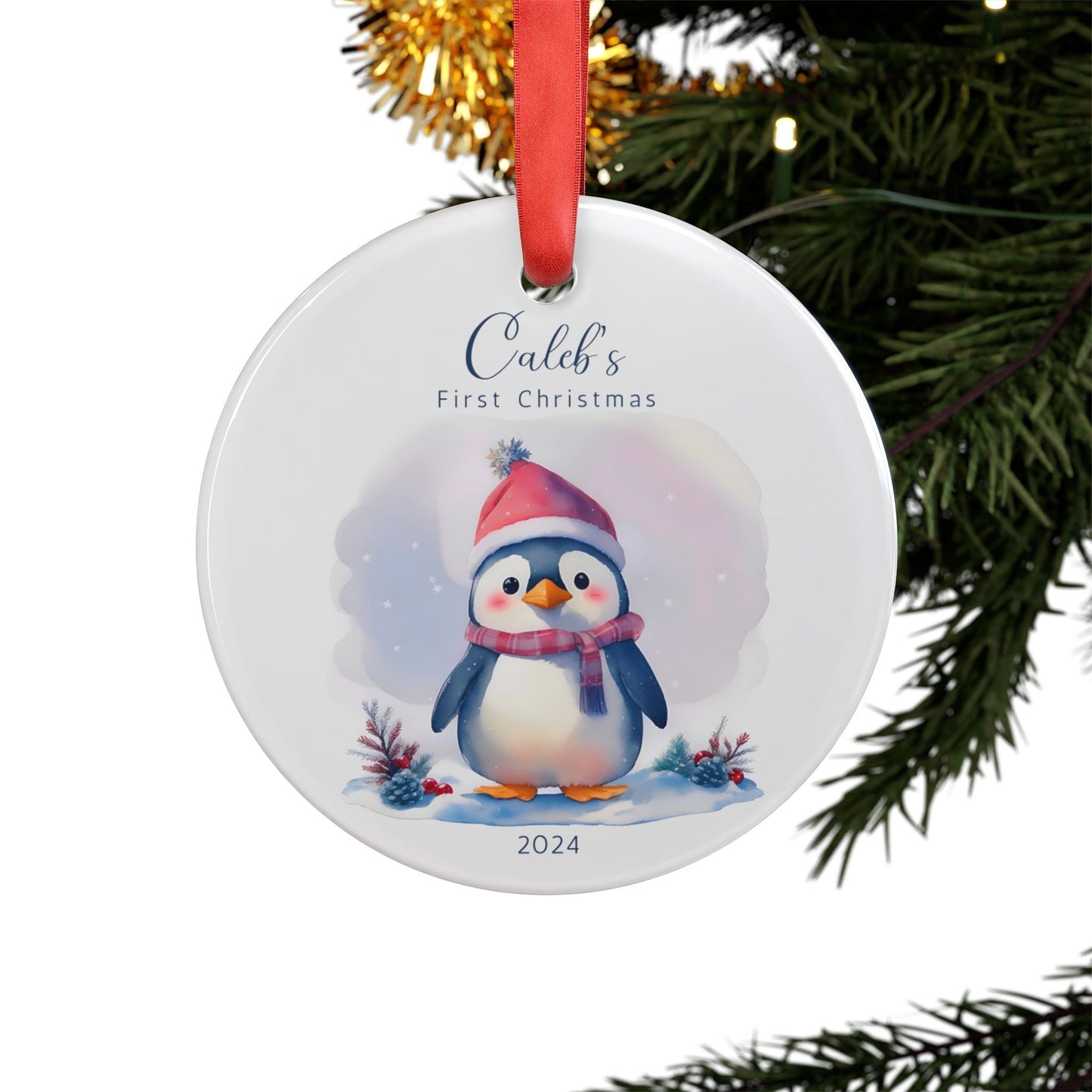 Baby First Christmas Ornament Personalized Penguin Ornament