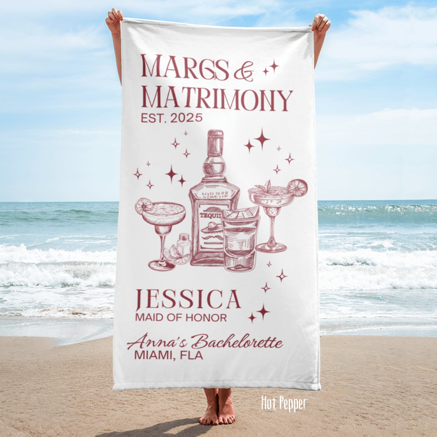 Margs And Matrimony Bachelorette Beach Towel