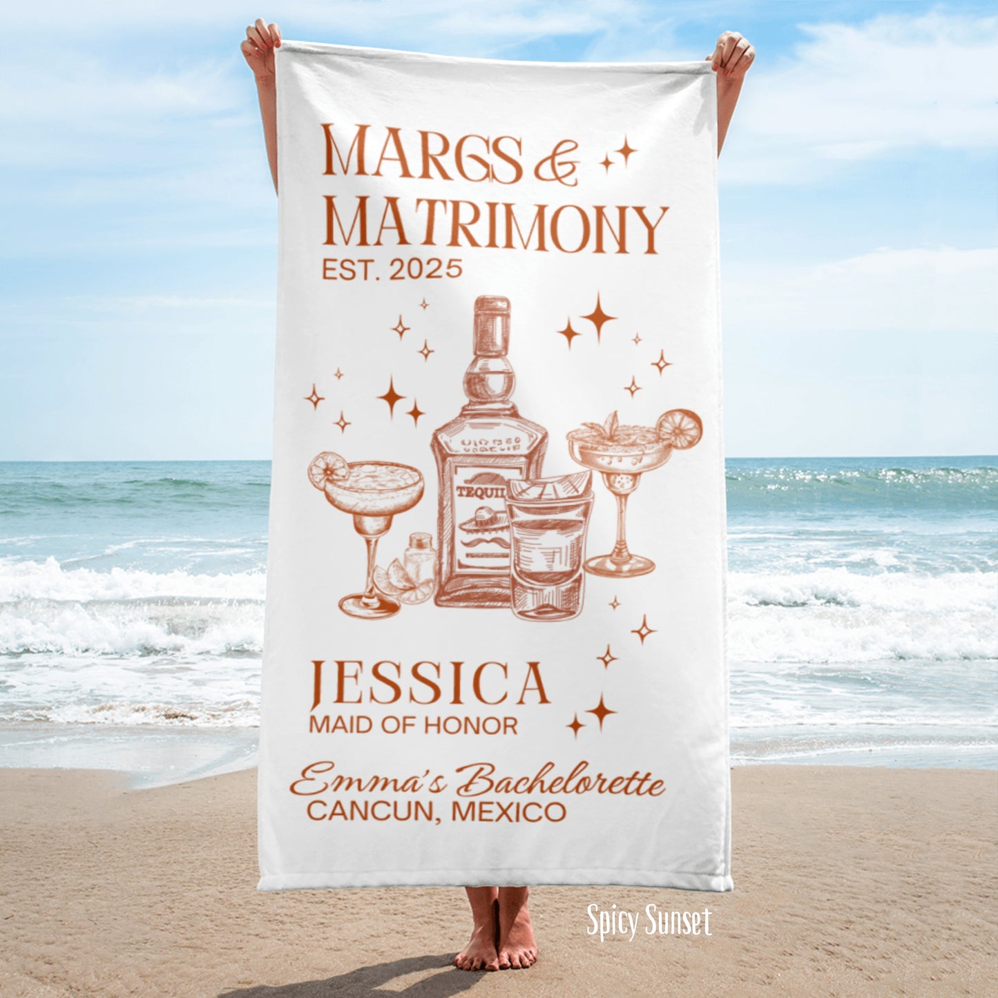 Margs And Matrimony Bachelorette Beach Towel
