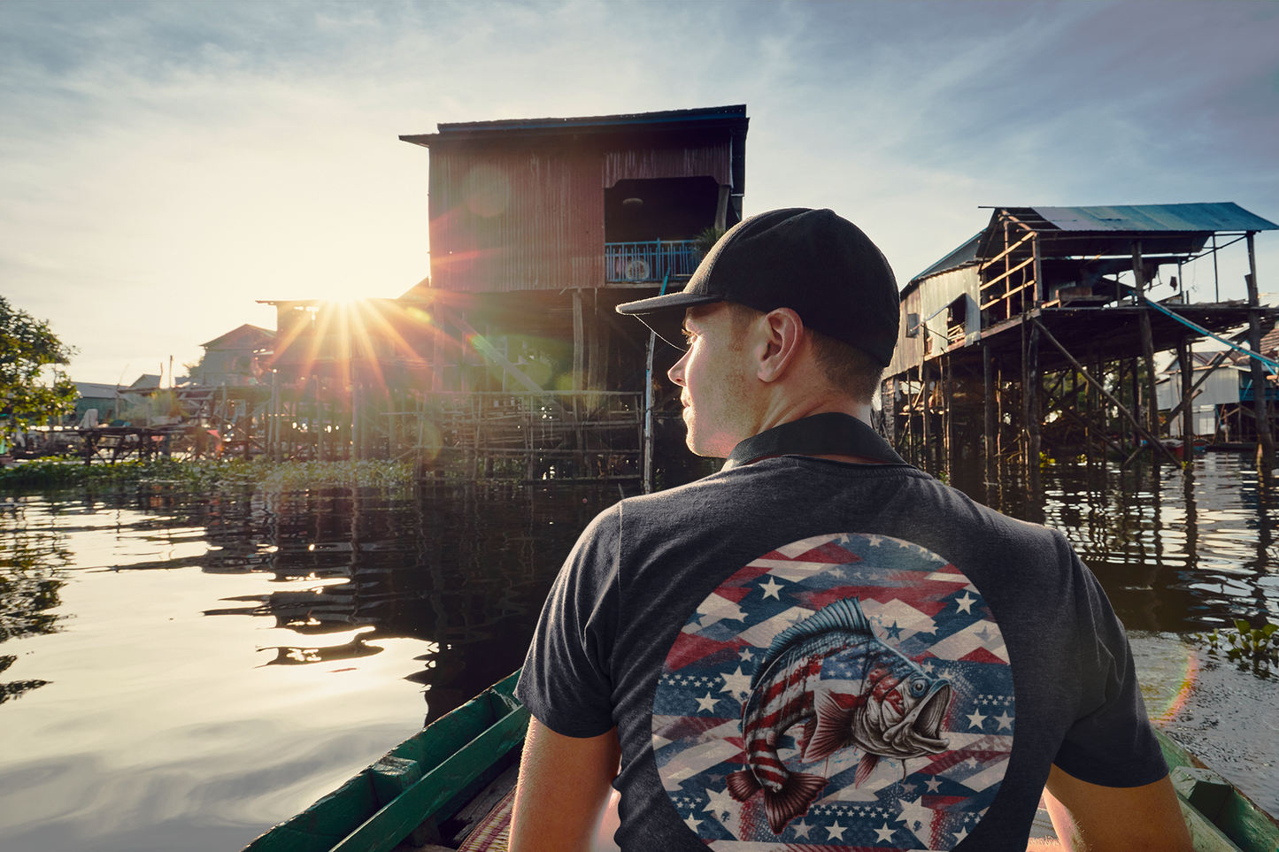 Mens Fishing Shirt Gift For Him Patriotic Shirt Angler Gift Fishing T Shirt Gift For Grandad Lake Shirt Bass Fishing Gifts USA Flag Shirt