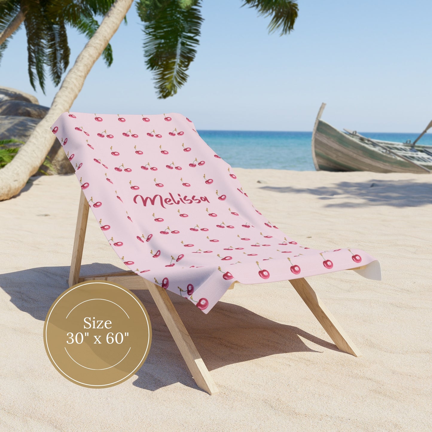 Personalized Pink Cherry Beach Towel