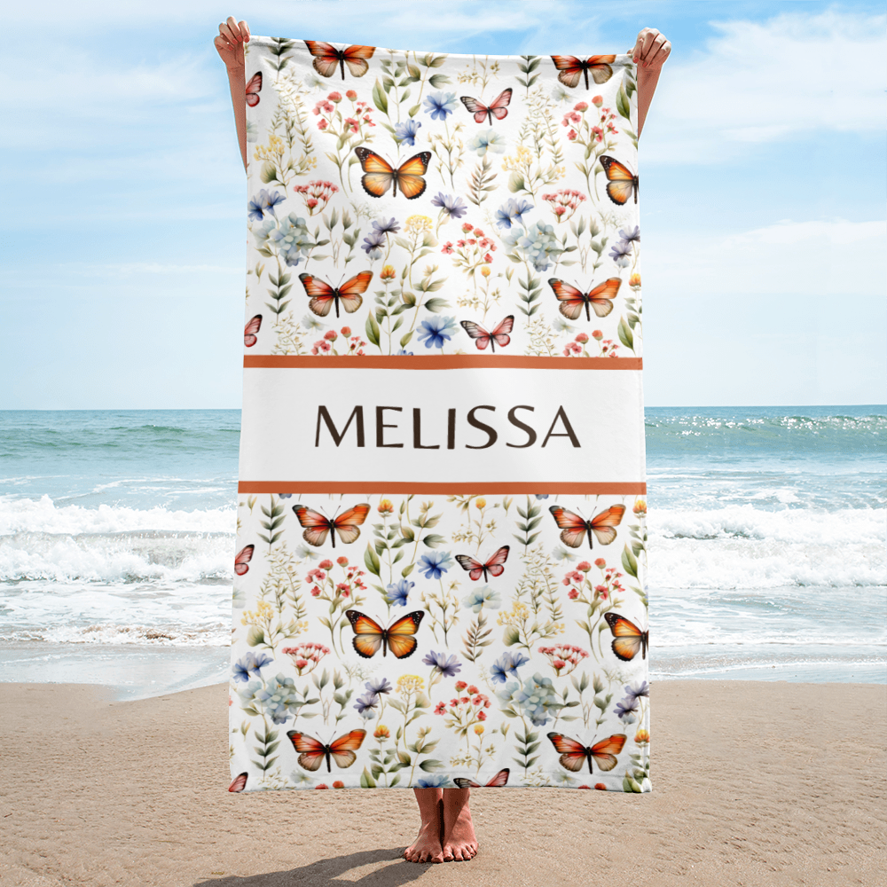 Personalized Floral Butterfly Beach Towel